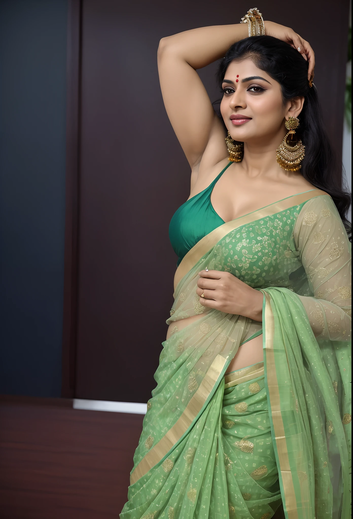 Photographic recreation shoot Inspired from art by mohanan manimala, sensual pleasure, best quality, wearing sleeveless blouse, off shoulder dresses, modern sleeveless blouse, her sensual & bold Avataar, extremely gorgeous and hot milf, modelshoot, profile photoshoot, mastershot, model photography, retouched, movie stills shoot, modelshoot Inspired by art of mohanan manimala, revealing clothes, her exposed charming figure, appealing physique, pale skin, Beautiful lady, extremely gorgeous woman, mallu traditional wear, party wear, summer party wear, designer saree, sexy woman, wedding party wear, hot sleeveless blouse, sexy designer dress, designer blouse, braless, hot party wear, spotless skin, designer sari, fashion saree, 45 years old, sexy sleeveless blouse, armpits exposing, modern Indian aunties, sexy Indian housewife, desi bhabhi hot, sexy giant woman like figure, seductive body, wearing palla, Indian traditional bandeau crop top bra, huge breast, milk tank, mallu woman, mallu actress, mallu aunty, mallu sari model, mallu actress, lusty, perfect thick body, fleshy figure, highly detailed, intricate, flawless, pheromones dropping figure, seductive expression, beautiful face, juicy figure, perfect face, perfect eyes, perfect fingers, round shaped face, curvy, mallu bhabhi, mallu wife, mallu woman, mallu Beauty, Kerala Beauty, Kerala aunty , Kerala wife, skin texture, hot, small hairs on armpits visible, unshaved underarm, armpit crease, captivating, lusty, charming, attractive figure, mature woman, Kerala model, Kerala actress, nails can be hidden, queen of Lust, High clarity eyes, gigantic figure , extremely seductive, extremely seductive dress,