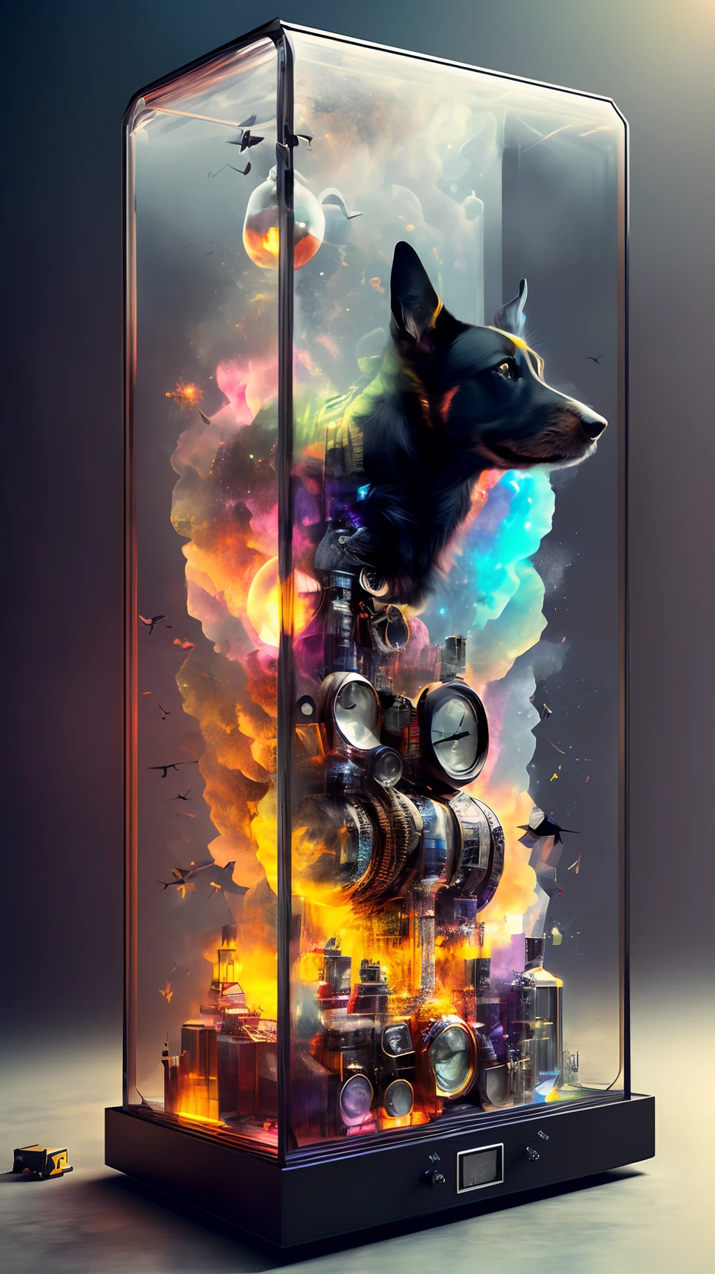 knollingcase, black dog, (((vibrant, photo realistic, realistic, dramatic, sharp focus, 8k)))