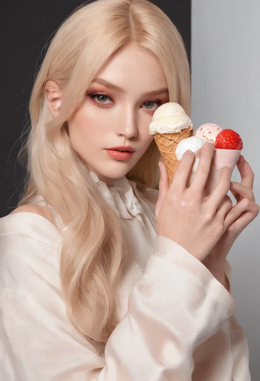 A supermodel who loves ice cream,Fashionab,Adventures,Manhwa Style,Storyboard,Masterpiece, ultraclear, extreme hight detail, blonde hair