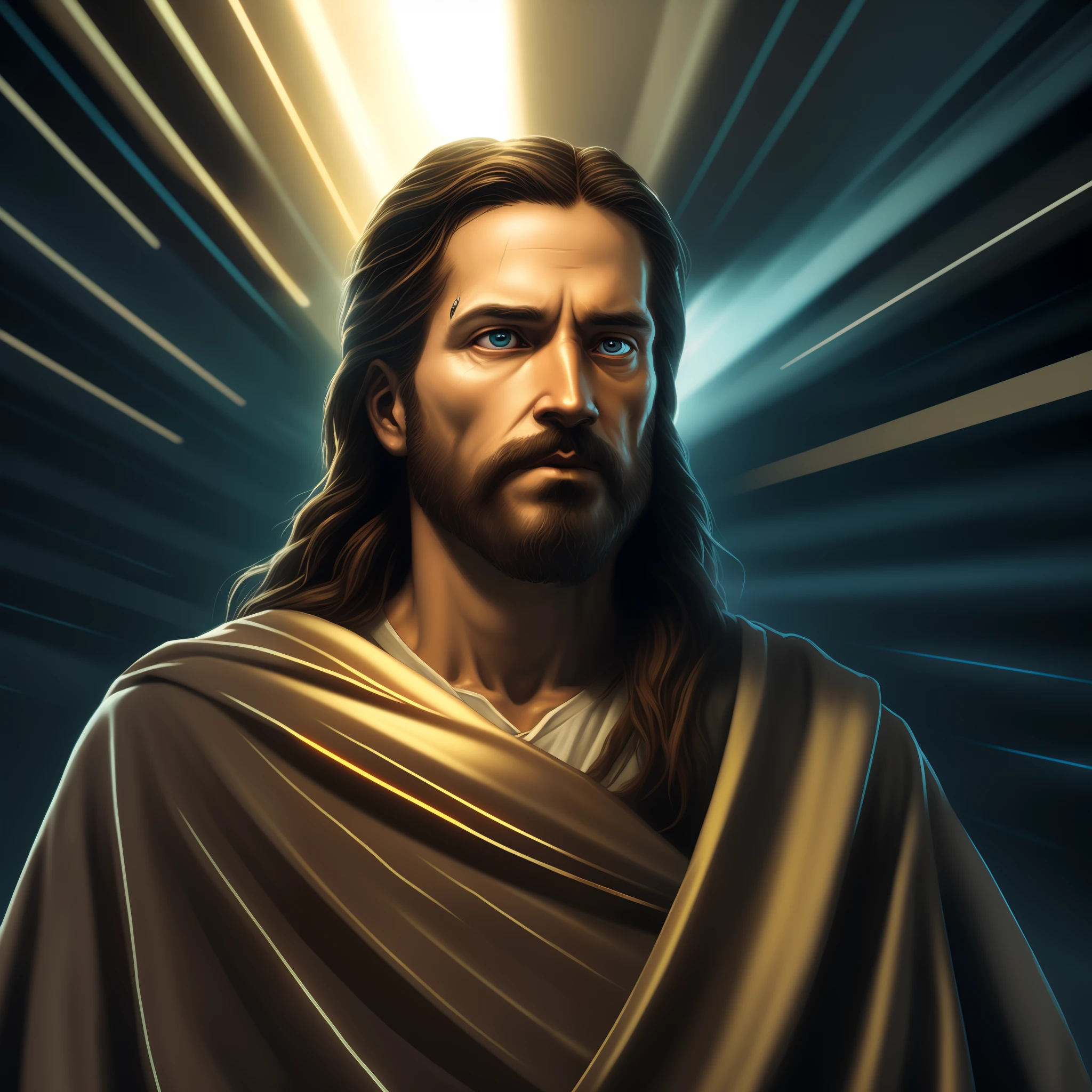 jesus is the light of the world, tron legacy jesus christ, tron legacy jesus, jesus christ in mass effect, portrait of jesus christ, jesus christ, jesus christ going super saiyan, jesus, greg olsen, jesus of nazareth, dressed like jesus christ, inspired by Carl Heinrich Bloch, cyberpunk jesus christ, greek myth digital painting, fan art