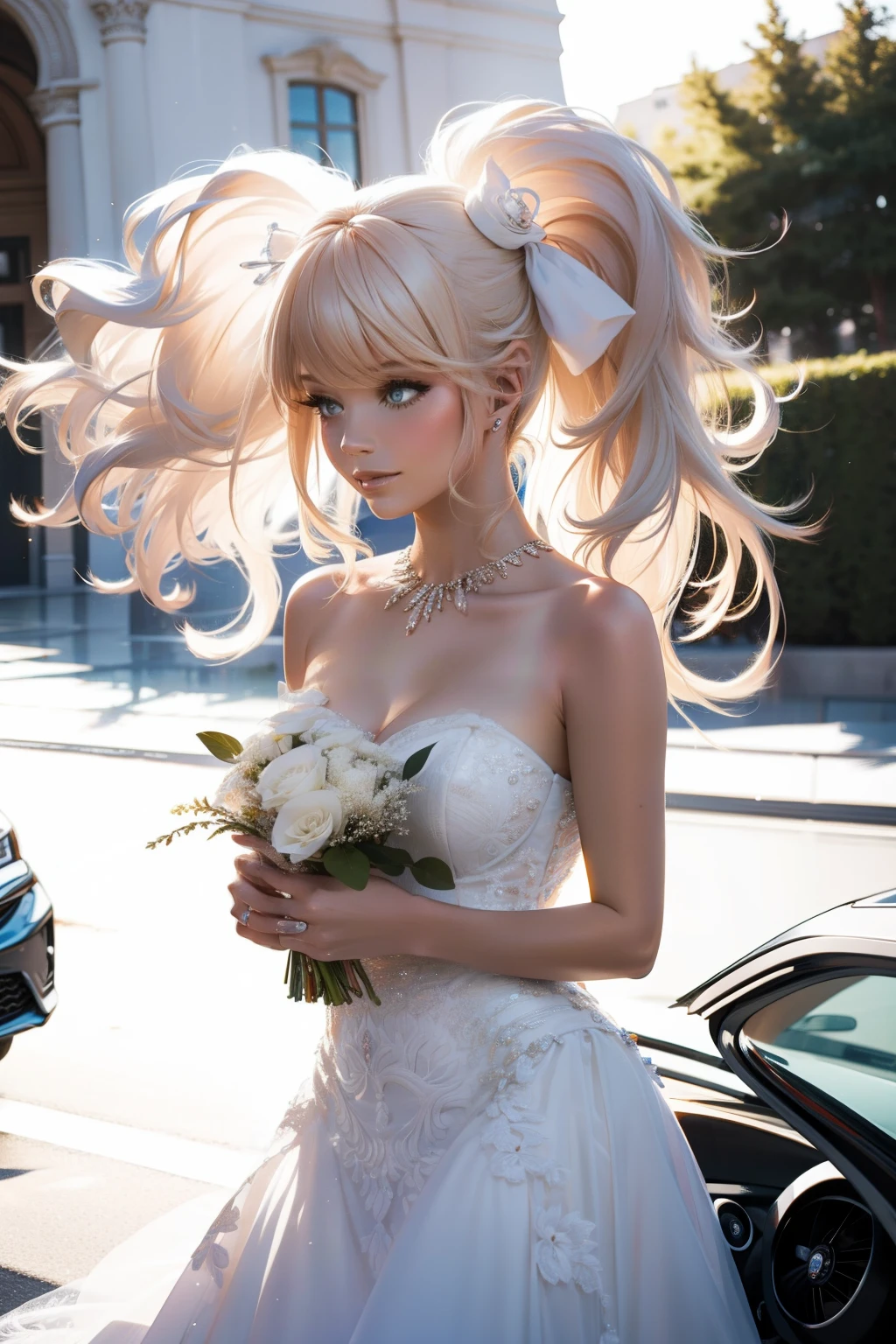 Convertible Cadillac Bride, blond