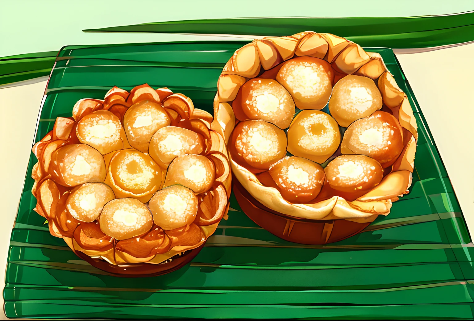 two sugary pastries on a banana leaf - stock image, 3945074687, 4074294527, 4262862863, 4237549348, 513330673, 555400831