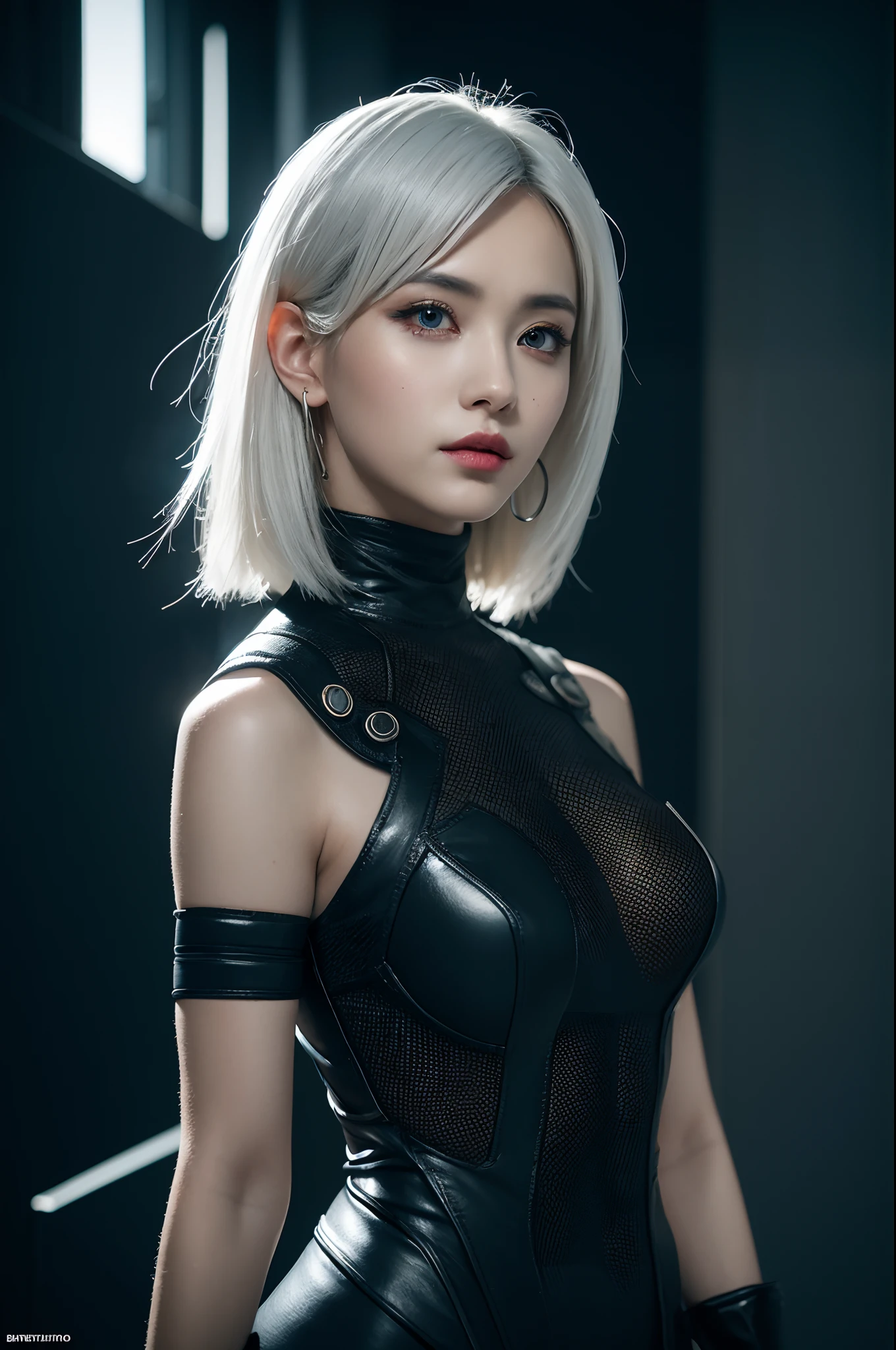 bestquality,highquality,superdetail,texturedskin,detail,awardwinning，3D, A beautiful cyberpunk female image,battledress，white haired，hdr（HighDynamicRange）,Ray traching,NVIDIA RTX,Hyper-Resolution,Unreal 5,Subsurface scattering、PBR Texture、post-proces、Anisotropy Filtering、depth of fields、maximum definition and sharpness、Many-Layer Textures、Albedo e mapas Speculares、Surface coloring、Accurate simulation octane rendering of light-material interactions、Two-colored light、largeaperture、Low ISO、White balance、the rule of thirds、8K raw data、blackstockings