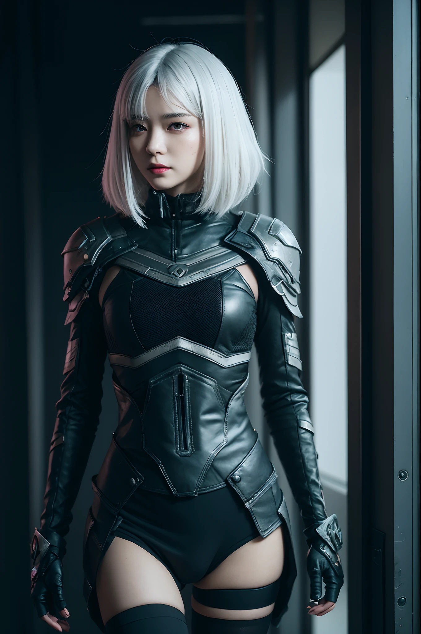 bestquality,highquality,superdetail,texturedskin,detail,awardwinning,3D, A beautiful cyberpunk female image,battledress,white haired,hdr(HighDynamicRange),Ray traching,NVIDIA RTX,Hyper-Resolution,Unreal 5,Subsurface scattering、PBR Texture、post-proces、Anisotropy Filtering、depth of fields、maximum definition and sharpness、Many-Layer Textures、Albedo e mapas Speculares、Surface coloring、Accurate simulation octane rendering of light-material interactions、Two-colored light、largeaperture、Low ISO、White balance、the rule of thirds、8K raw data、blackstockings