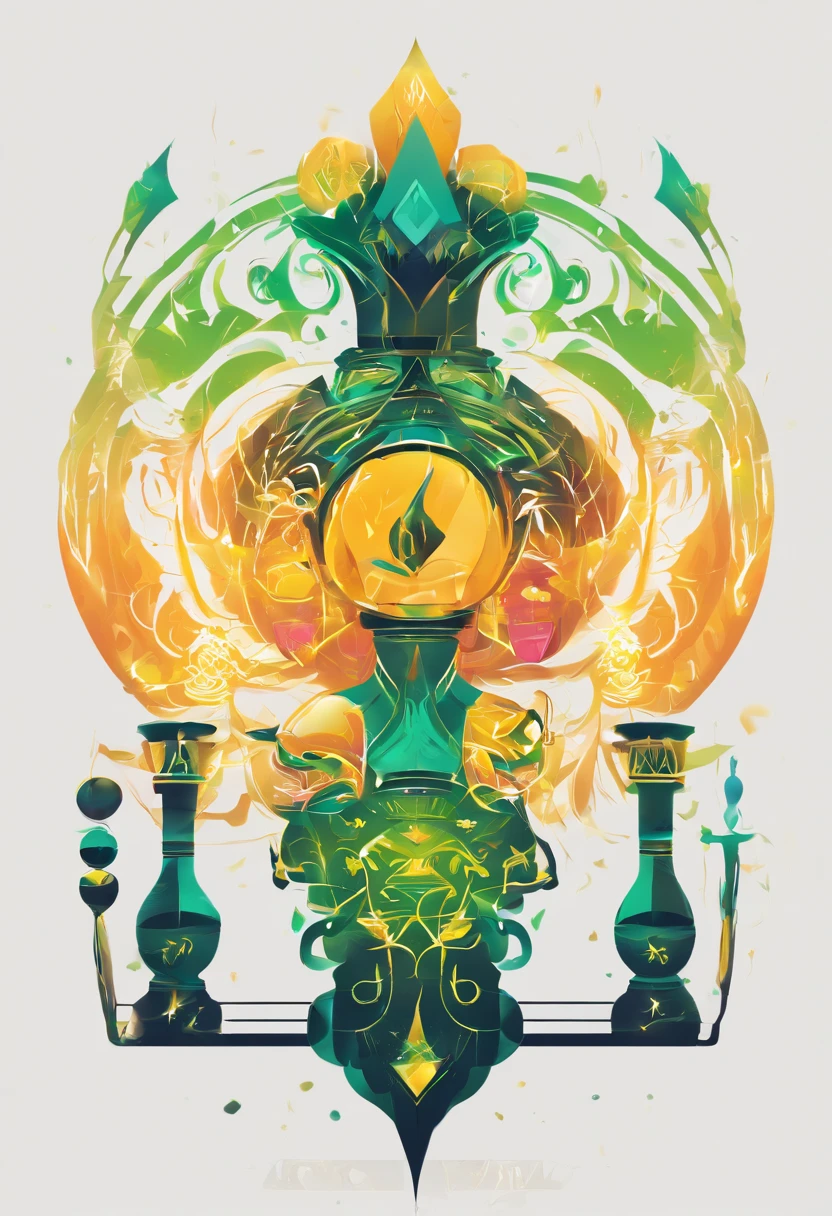 Duende con olla de oro (Verdes y Oro), (Logo para un Casino) desing, vector profesional, Complete design, Contornos de estilo de marcador, colors solid, warm colours, Colores brillantes sobre fondo blanco, Revestimiento de micras, Enfoque suave, azul, naranja, verde (neon), rojo (Vibrante), Ambiente dominante negro, bold lines, Bold black lines