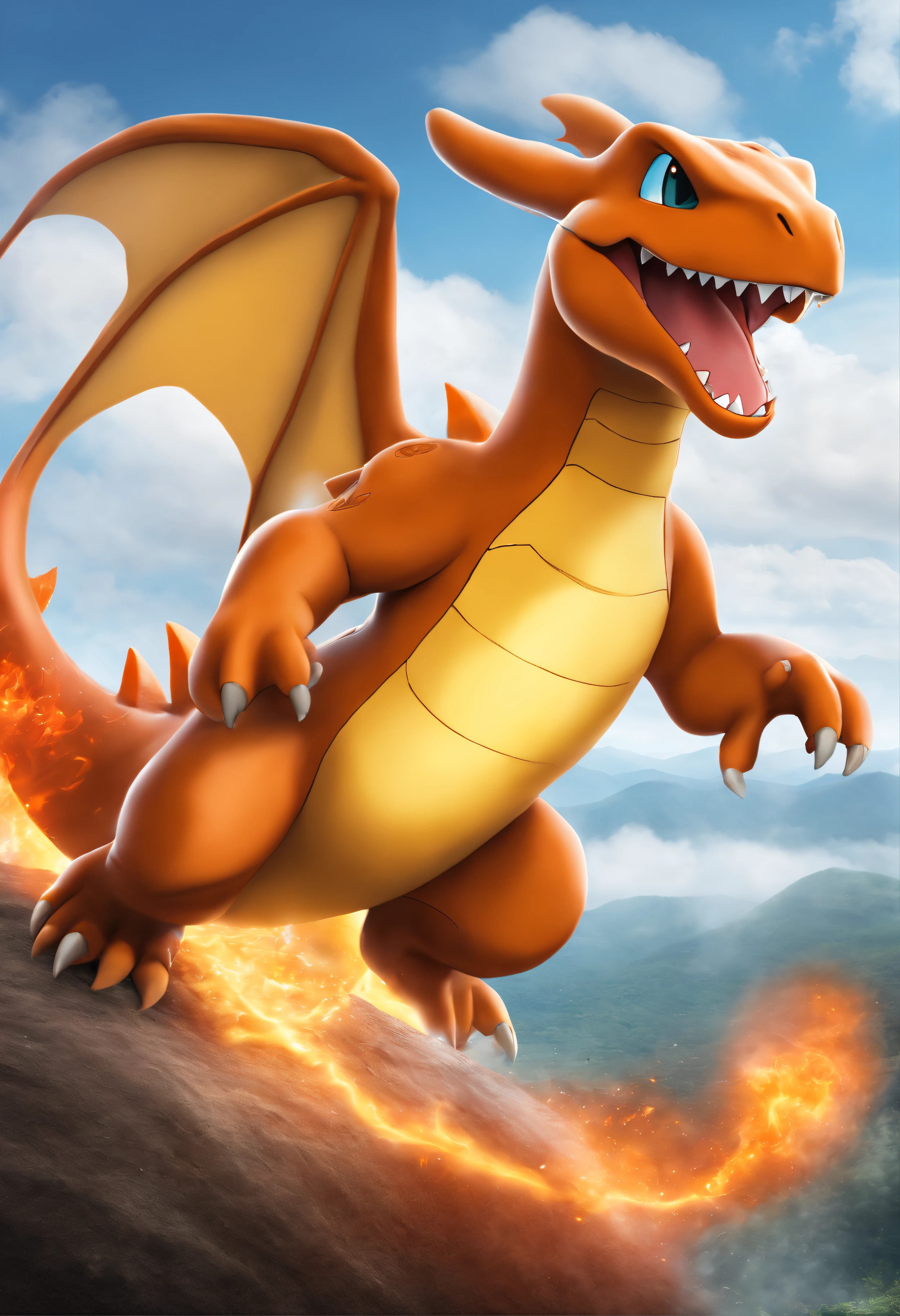 fire pokemon breathing dragon png, uma imagem raytraced por Ken Sugimori, Shutterstock, arte digital, Charizard, fire type, Charmander, charizard dog hybrid animal, Charizard voando sobre Nova York, similar to pokemon, fire dragon, ''dragon breathing fire, vermelho fogo, illustration pokemon, new pokemon, Charmander da vida real