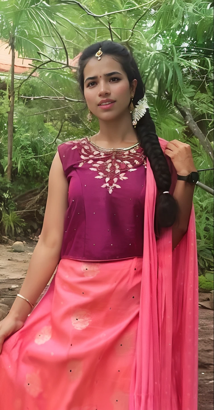 a close up of a woman in a pink dress and a pink shawl, wearing an elegant tribal outfit, traditional beauty, around 20 yo, around 1 9 , wearing pink floral chiton, indian girl with brown skin, wearing an ornate outfit, profile photo, wearing bihu dress mekhela sador, indian