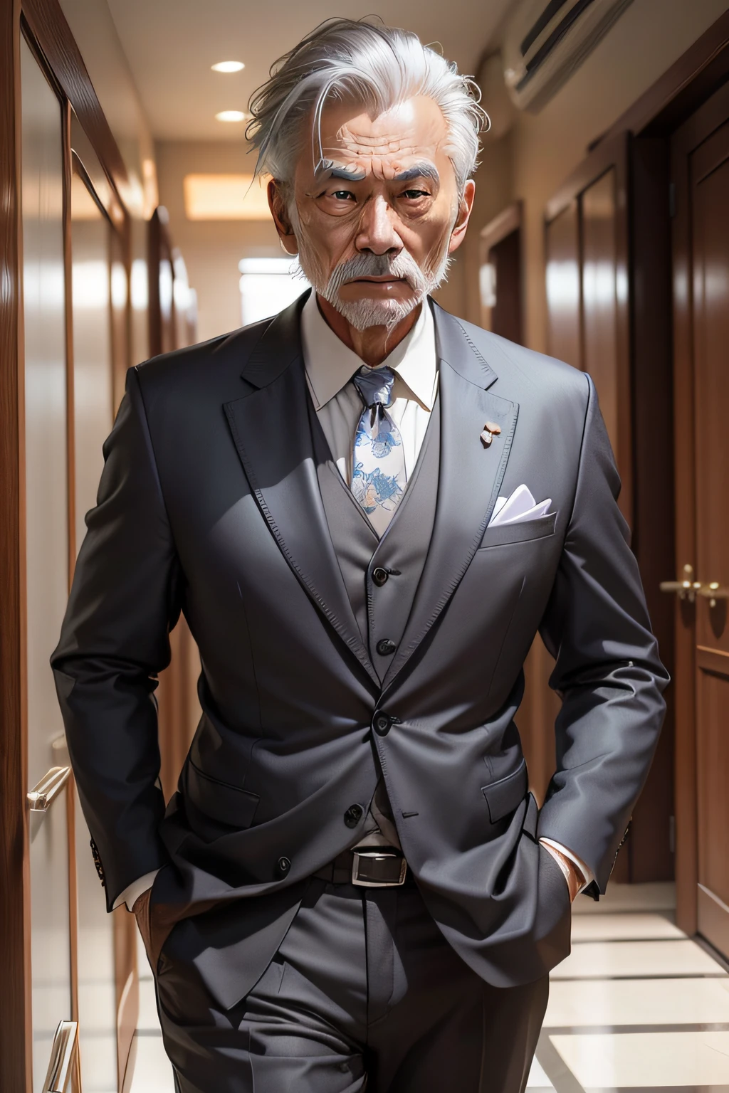 old man, Majestic, Serious, Zhongshan suit, Gray hair, shocked