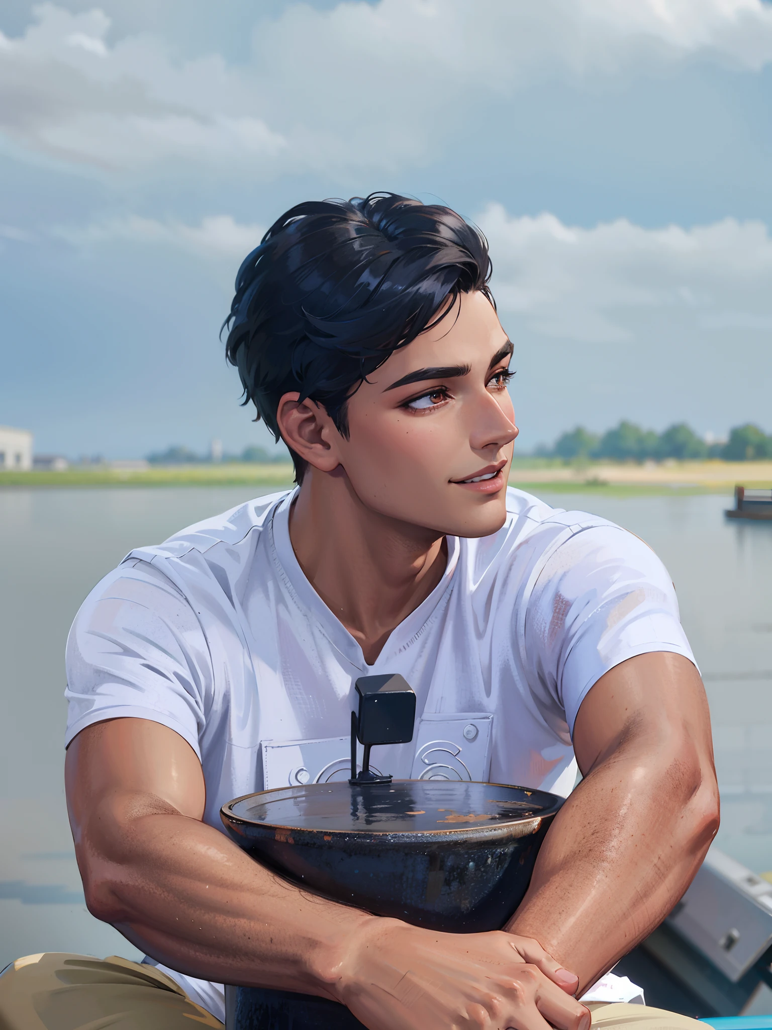 (masterpiece),(best quality:1.0), (ultra highres:1.0), detailed illustration, 8k, 1boy, anime boy, wearing punjabi, smiling, glassses, detailed face, perfect face, anime eyes, detailed eyes, dark brown eyes, detailed hair, highlights in hair, sunny, day time, highly detailed, anime style, vibrant