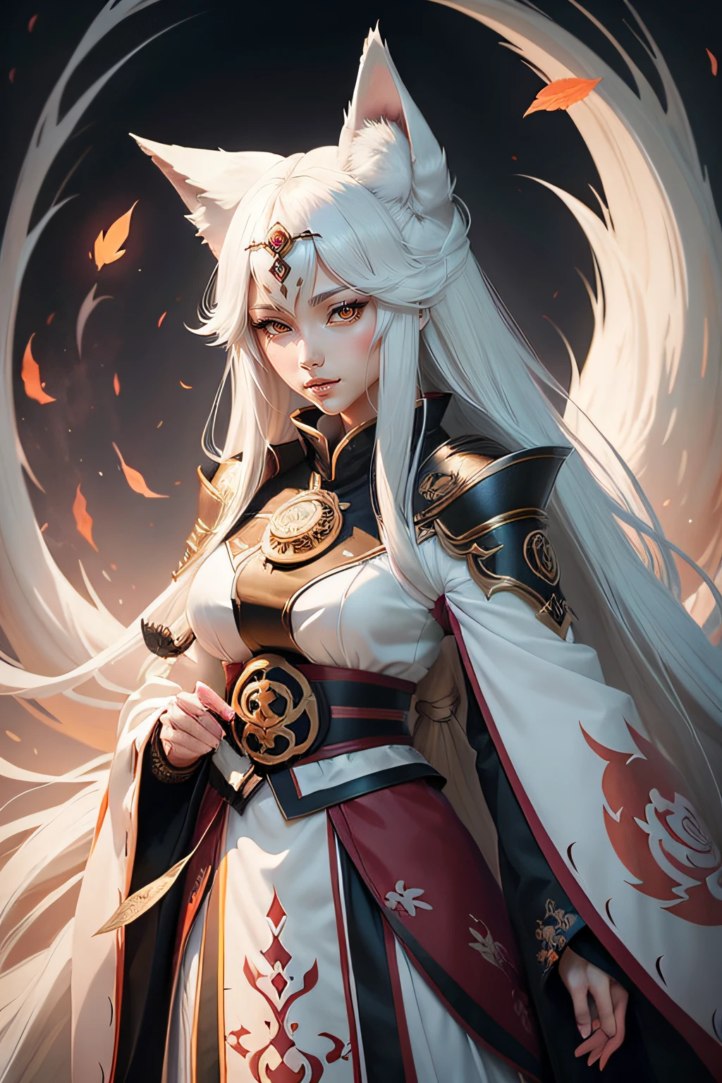 Anime girl with long hair and white wolf, a beautiful fox lady, White-haired fox, Guviz, a beautiful kitsune woman, Guviz-style artwork, Fantasy art style, Japanese art style, Kitsune, by Yang J, Beautiful anime style, long white hair, wolf women, sakimichan, Anime fantasy illustration