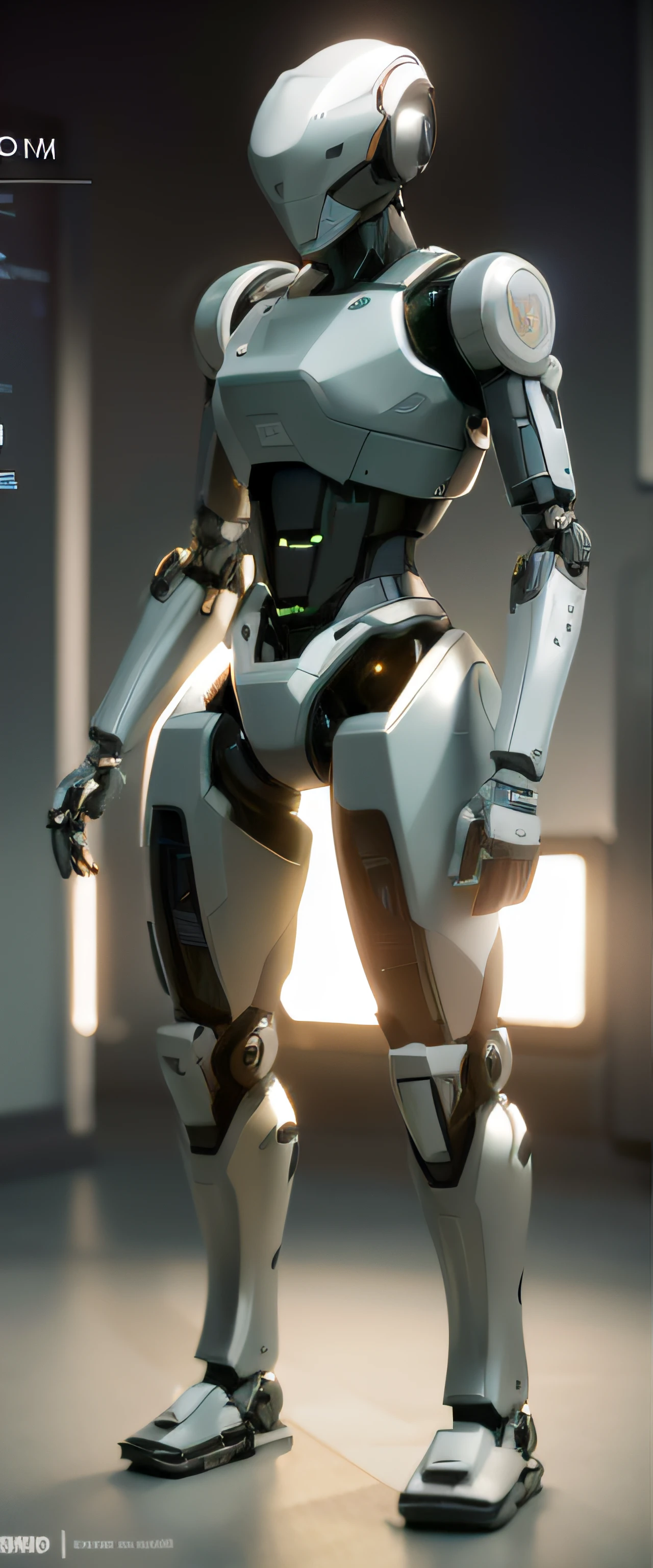 A robot stands on a black background, Futuristic robot body, rendered in nvidia's omniverse, mech body, detailed octane render, detailed cinematic rendering, super rendered in octane render, artstation unreal w-960, sci - fi details, insanely detailed octane render, detailed cinematic shot, symetry! futuristic robotic,The screen ratio becomes 1:1