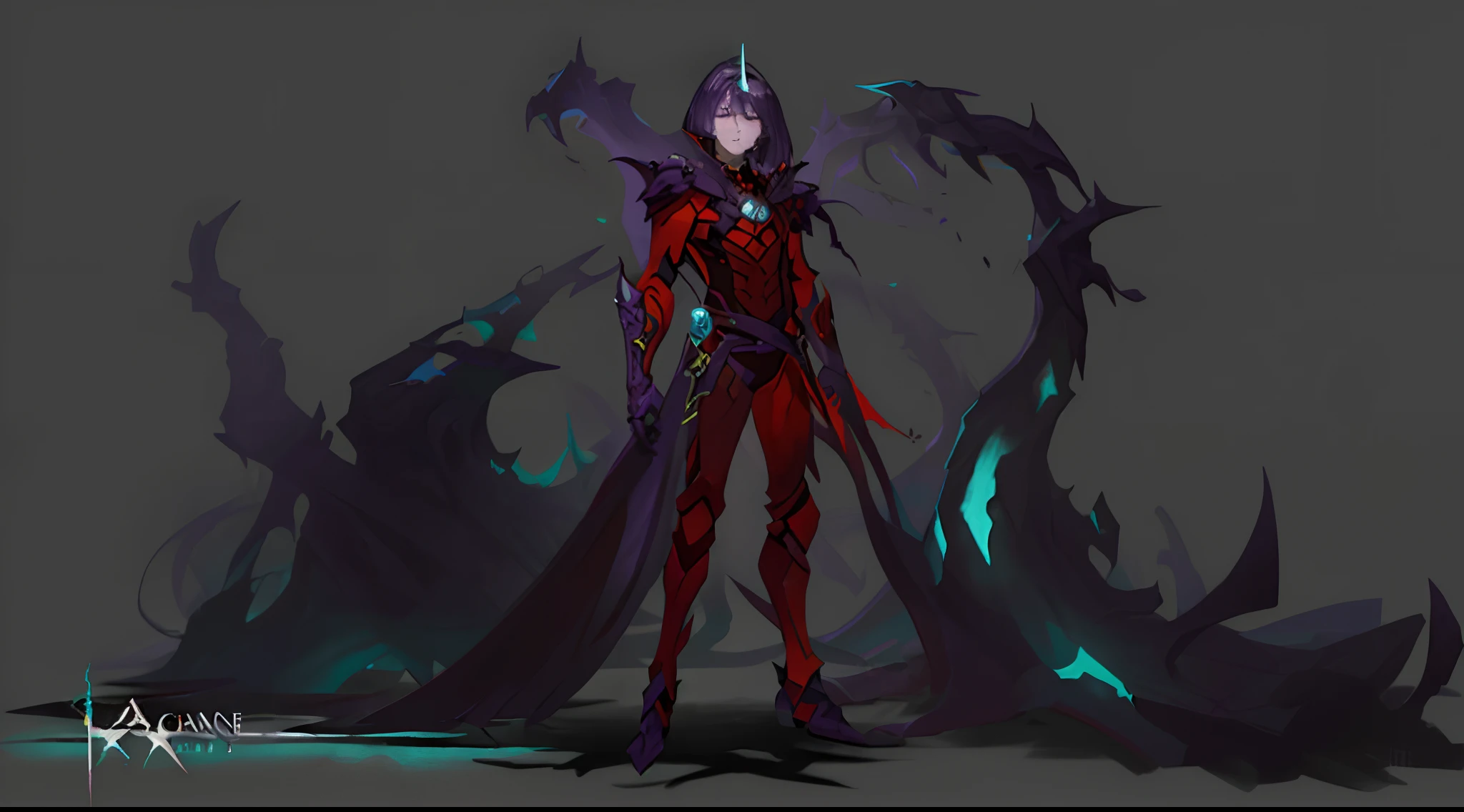 (masterpiece, highlydetailed, purple hair:1.5), (1boy), male, (beautiful face, cute expression), (charming), detailed purple eyes, short hair with bangs, a close up of a person standing in front of a dark background, demon soul concept art, full body concept, concept art style, bloody + concept art, humanoid form, concept art!!, concept character, symmetric concept art, full body concept art, colored concept art, finished concept art, dark concept art, official concept art, arcane concept art