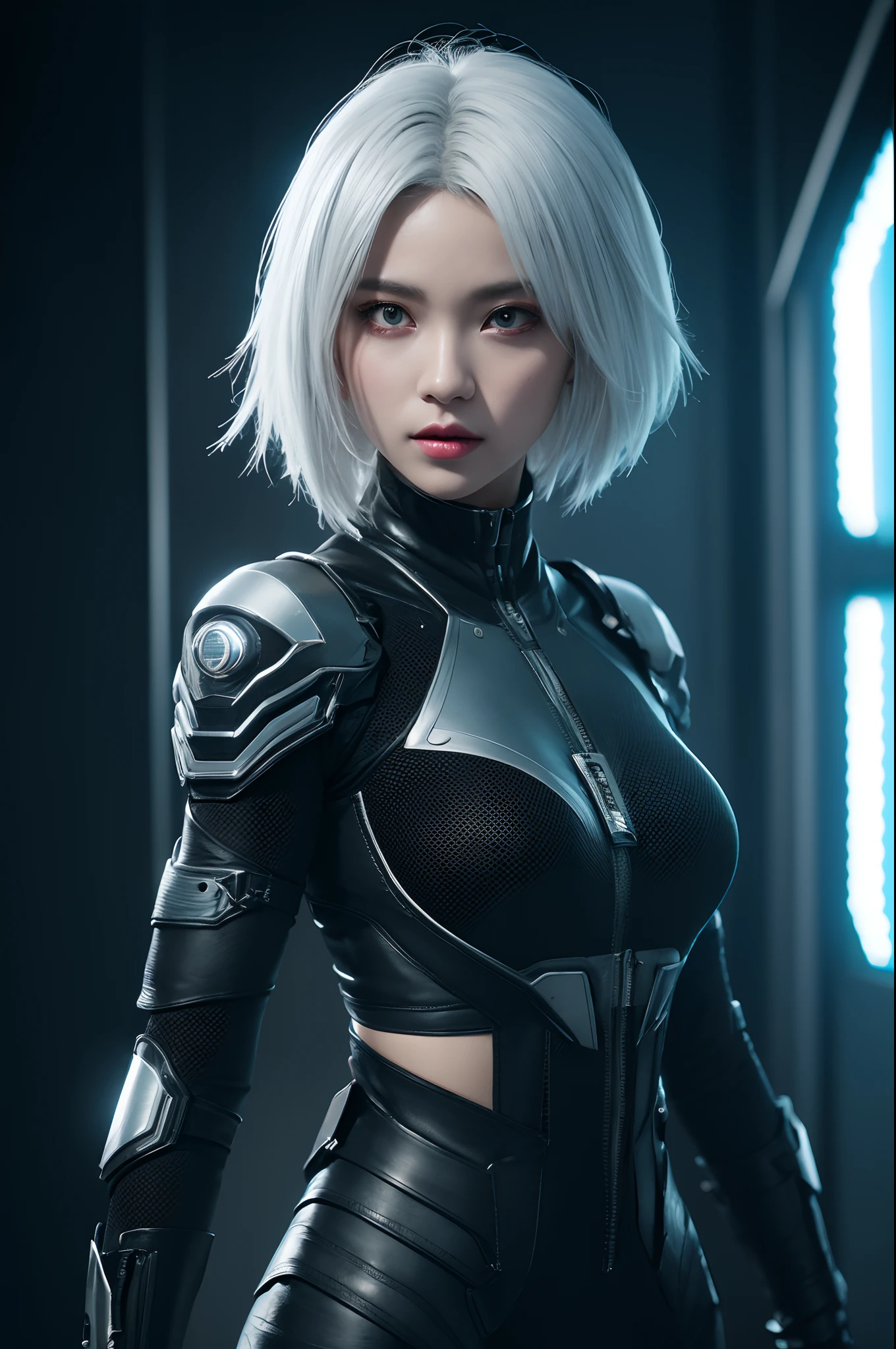 bestquality,highquality,superdetail,texturedskin,detail,awardwinning，3D, A beautiful cyberpunk female image,battledress，white haired，hdr（HighDynamicRange）,Ray traching,NVIDIA RTX,Hyper-Resolution,Unreal 5,Subsurface scattering、PBR Texture、post-proces、Anisotropy Filtering、depth of fields、maximum definition and sharpness、Many-Layer Textures、Albedo e mapas Speculares、Surface coloring、Accurate simulation octane rendering of light-material interactions、Two-colored light、largeaperture、Low ISO、White balance、the rule of thirds、8K raw data、blackstockings