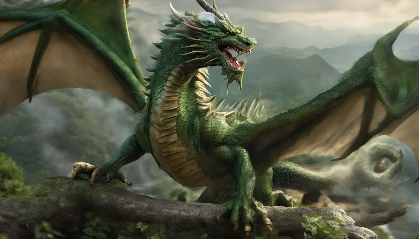 chinesedragon,Green Dragon,auspicious sign,mythological beasts,Long dragon whiskers,metal scales,腾云驾雾,high qulity,8K,rich details,Great,Holy,sharp talons