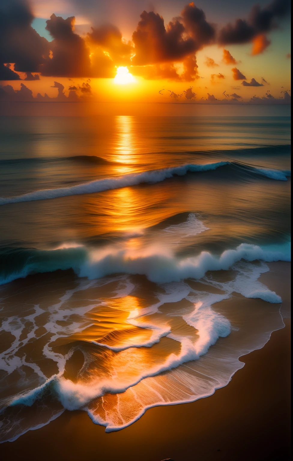 sunset over the ocean with waves crashing on the beach, beautiful waves in sea, beautiful ocean, sea waves, ocean waves, stunning waves, soaring waves, beautiful sunrise, sunset at the beach, warm beautiful scene, sunset on the beach, sea, beautiful sunset, calm waves, sunrise, waves of energy, very beautiful photo, foamy waves, sunset beach