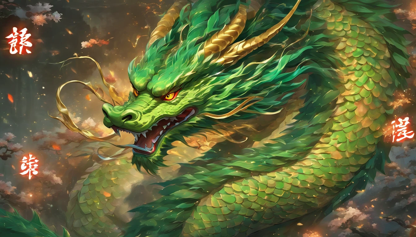 chinesedragon,Green Dragon,auspicious sign,mythological beasts,Long dragon whiskers,Covered with scales,腾云驾雾,high qulity,8K,rich details,Great,divino,sharp talons
