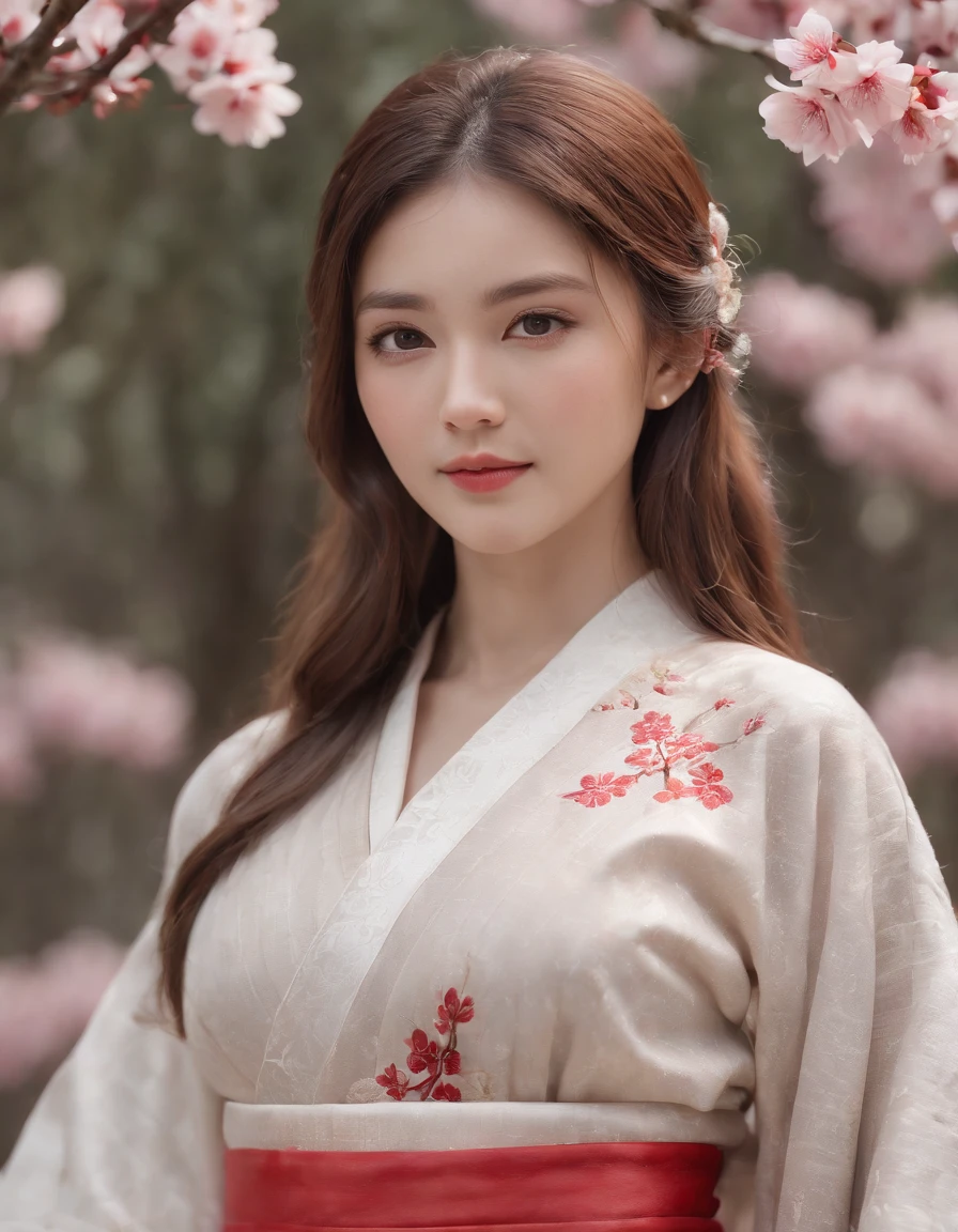 (best quality:1.4), (ultra highres:1.2), (photorealistic:1.4), (8k, RAW photo:1.2),(portrait shot:1.3), nenie_cgm48, 1girl, solo, long hair, brown hair, bokeh, depth of field, indoors, kimono, japanese clothes, cherry blossoms, looking at viewer,