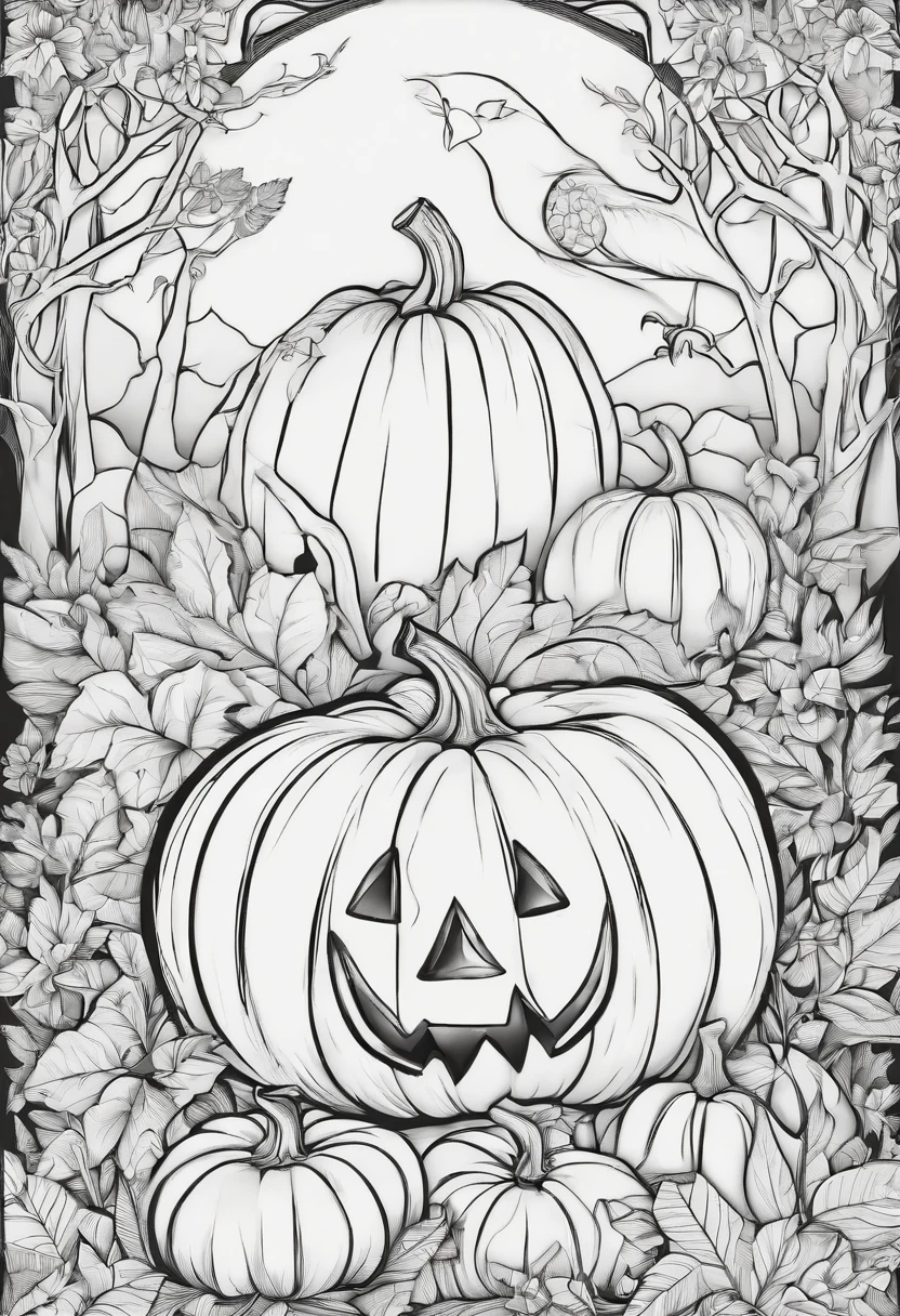 Line drawing,color no,Coloring book for kids,White background,Clear black lines isolated on white background,Halloween,Papkin