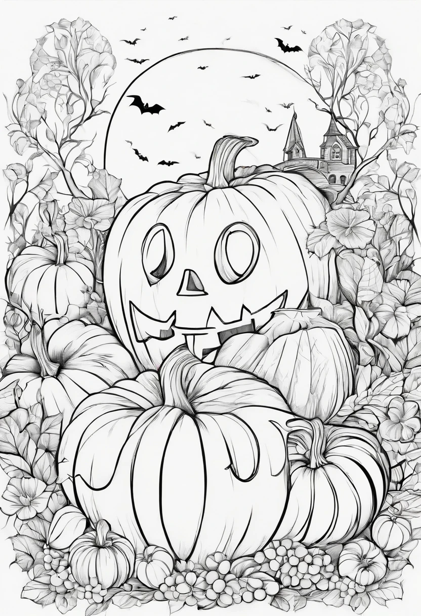 Line drawing,color no,Coloring book for kids,White background,Clear black lines isolated on white background,Halloween,Papkin