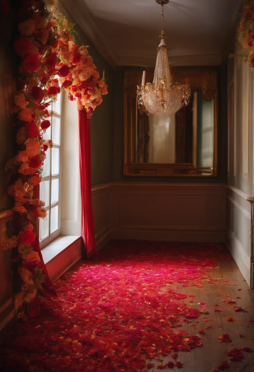 hallway background, shredded flowers