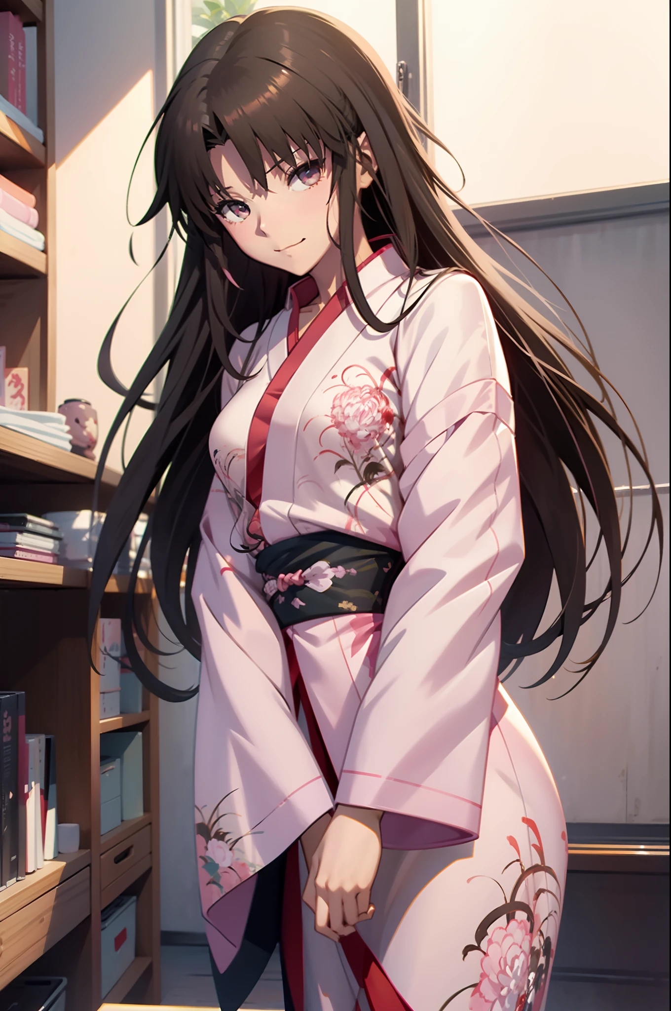 Anime - Style image of one woman wearing pink bedroom indoors, 、Seductive Anime Girl, guweiz on pixiv artstation, guweiz on artstation pixiv, guweiz,Lori in pink bedroom wear, perfect black haired girl, beautiful alluring anime woman, Smooth Anime CG Art, Beautiful anime girl, Curvy Charming Anime Girl、The background is indoors、a smile,(((ryougishiki,karanokyoukai)))