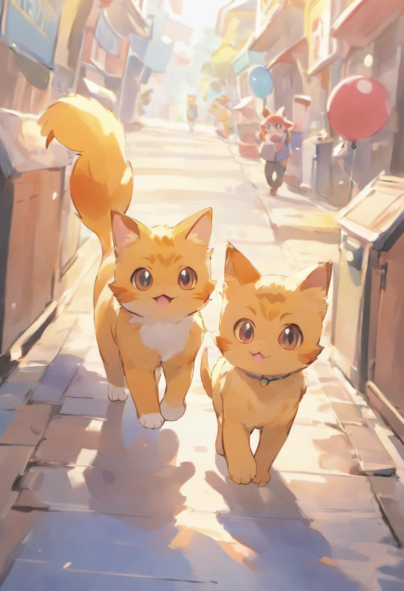 Two cats are walking、ultra-detailliert