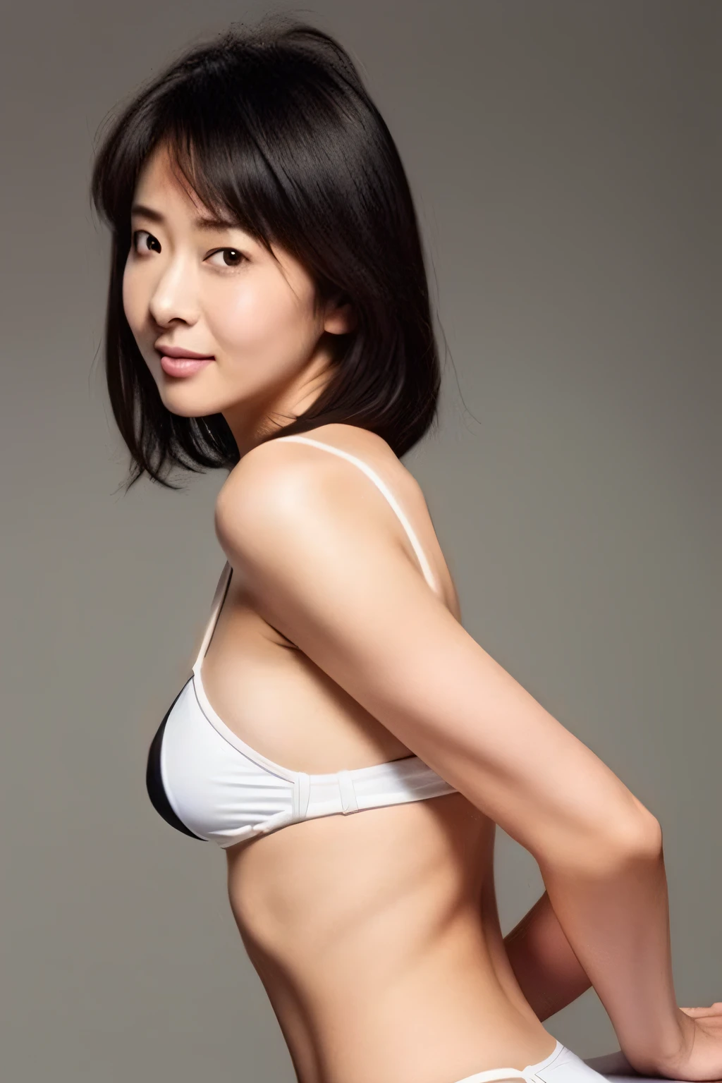 1girl in, Solo, Solo Focus, Miho_jun, Japanese actor, Japanese face, kawaii, , Little Girl,ie cut, Black hair, Black eyes, middlebreasts, (((from the front side:1.4))), (((Looking at Viewer:1.4))), Face Focus, bikini of,