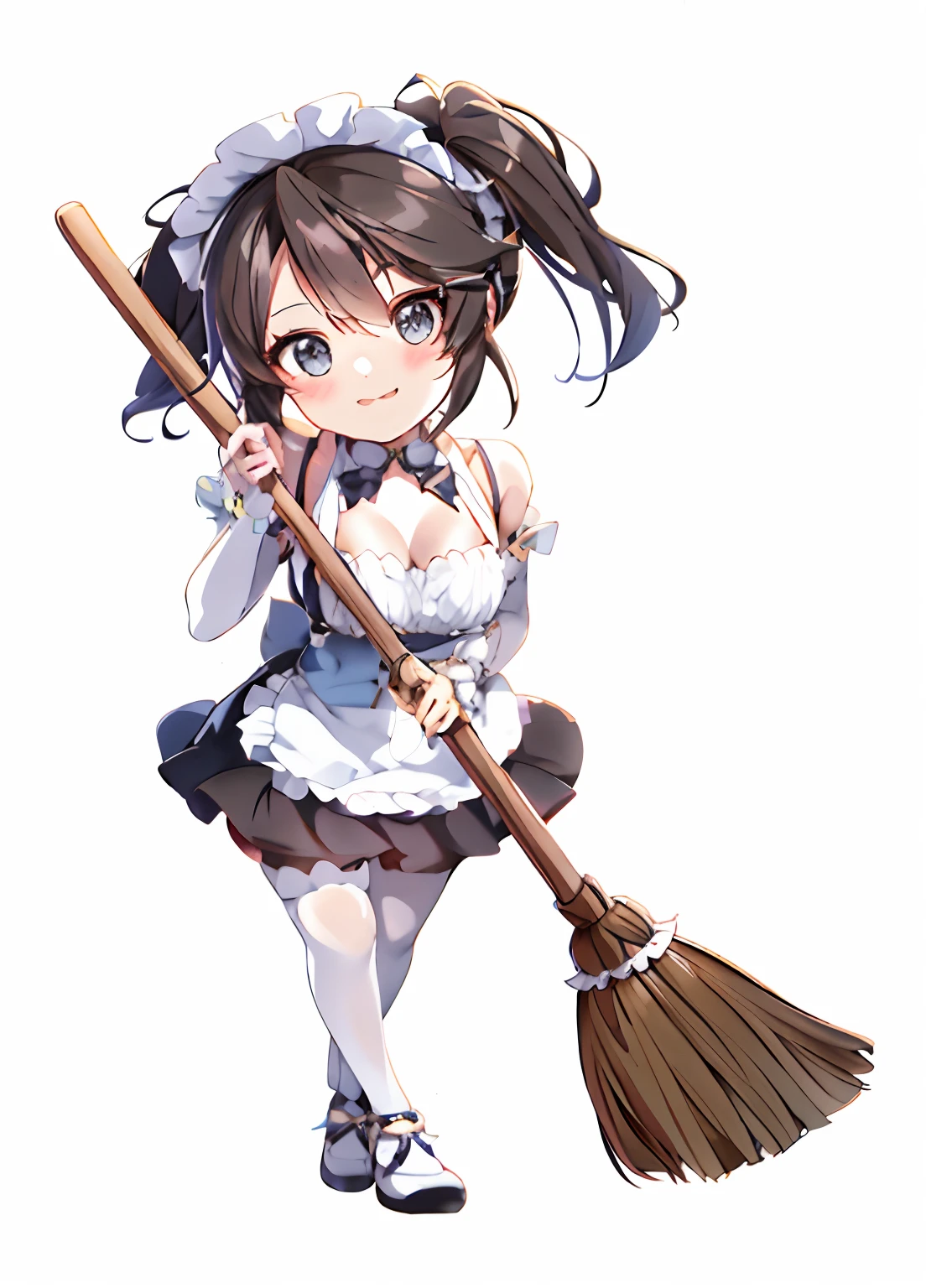 Anime girl with broom and hat, , clean anime art, anime moe art style, gorgeous maid, anime girl in a maid costume, maid, Splash art anime Loliviz, Kawasi, Hestia, small curvaceous loli, cland meticulous anime art, Guweiz in Pixiv ArtStation, Pisif