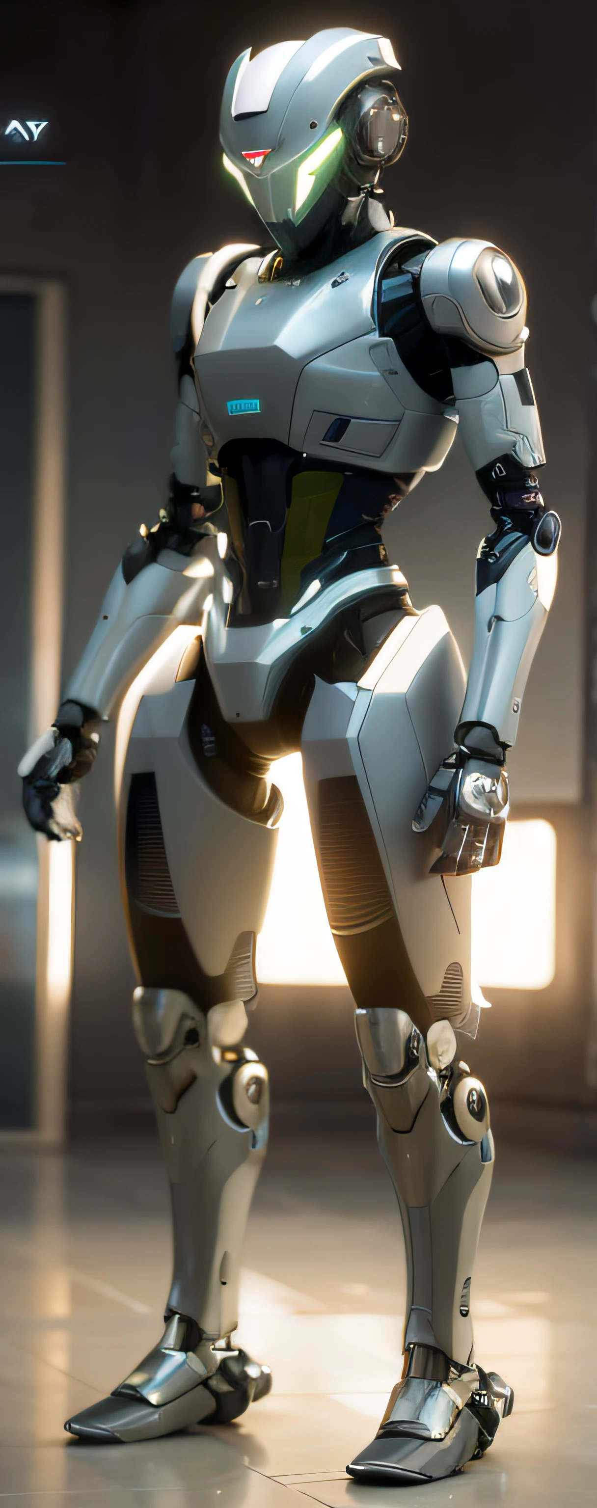 Close-up of robot standing in illuminated room, Futuristic robot body, mech body, symetry! futuristic robotic, Cinematic, Smooth Unreal Engine, unreal engine cinematic smooth, Unreal Engine technology demo, Unreal Engine octane rendering, thick smooth warframe legs, futuristic robotic, amazing octane render, unreal 6 breathtaking detailed, Unreal Engine movies, insanely detailed octane render，clear，Symmetrical，perfect pubic