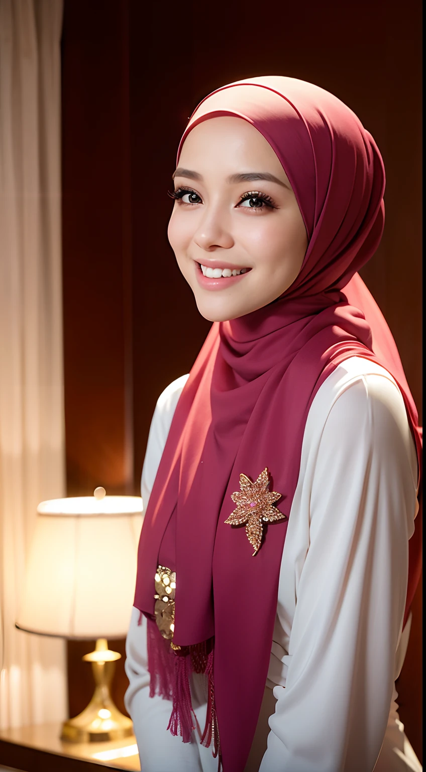 night scene, close up photo of a sexy naked malay girl with hijab, posing, look at a camera and smile, pink pastel hijab, (green eyes:0.8), cute young face, 18 yo, soft volumetric lights, (backlit:1.3), (cinematic:1.3), intricate details, (ArtStation:1.2)