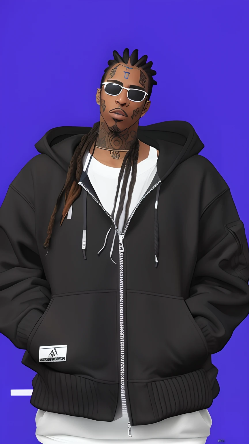 arafed man with dreads and sunglasses on his face, no hood | | realistic shaded, imvu, dread + highly detailed, in clothes! highly detailed, in a hood, in a hoodie, cyberpunk street goon, in a black hoodie, highly detailed clothing, fear of god style, second life avatar, dressed black hoodie, daz, street clothing