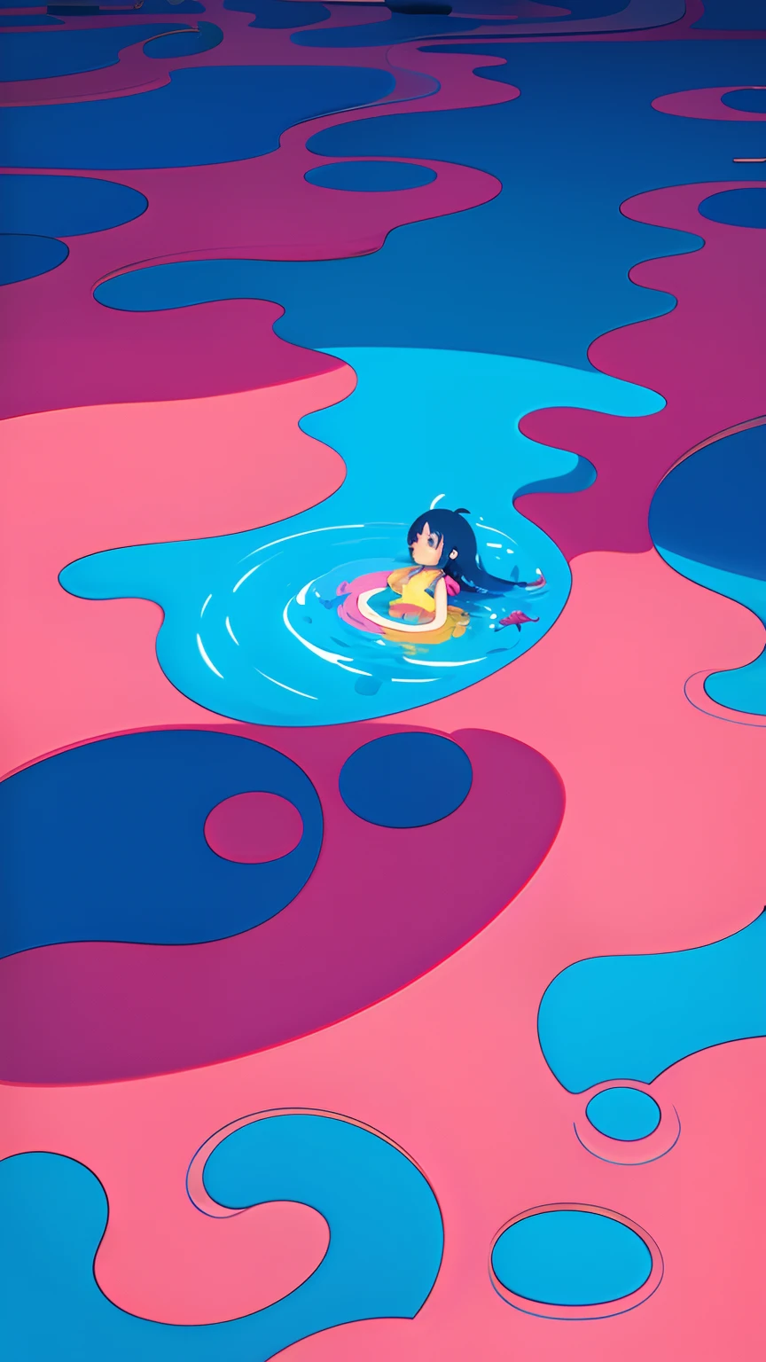 (ultra-detailliert,超A high resolution,detailedbackground),((2D)),((flat-colors)),((colourfull)),((bloo)),((Floating colorful water)),1girl in,独奏,Look at viewers,break