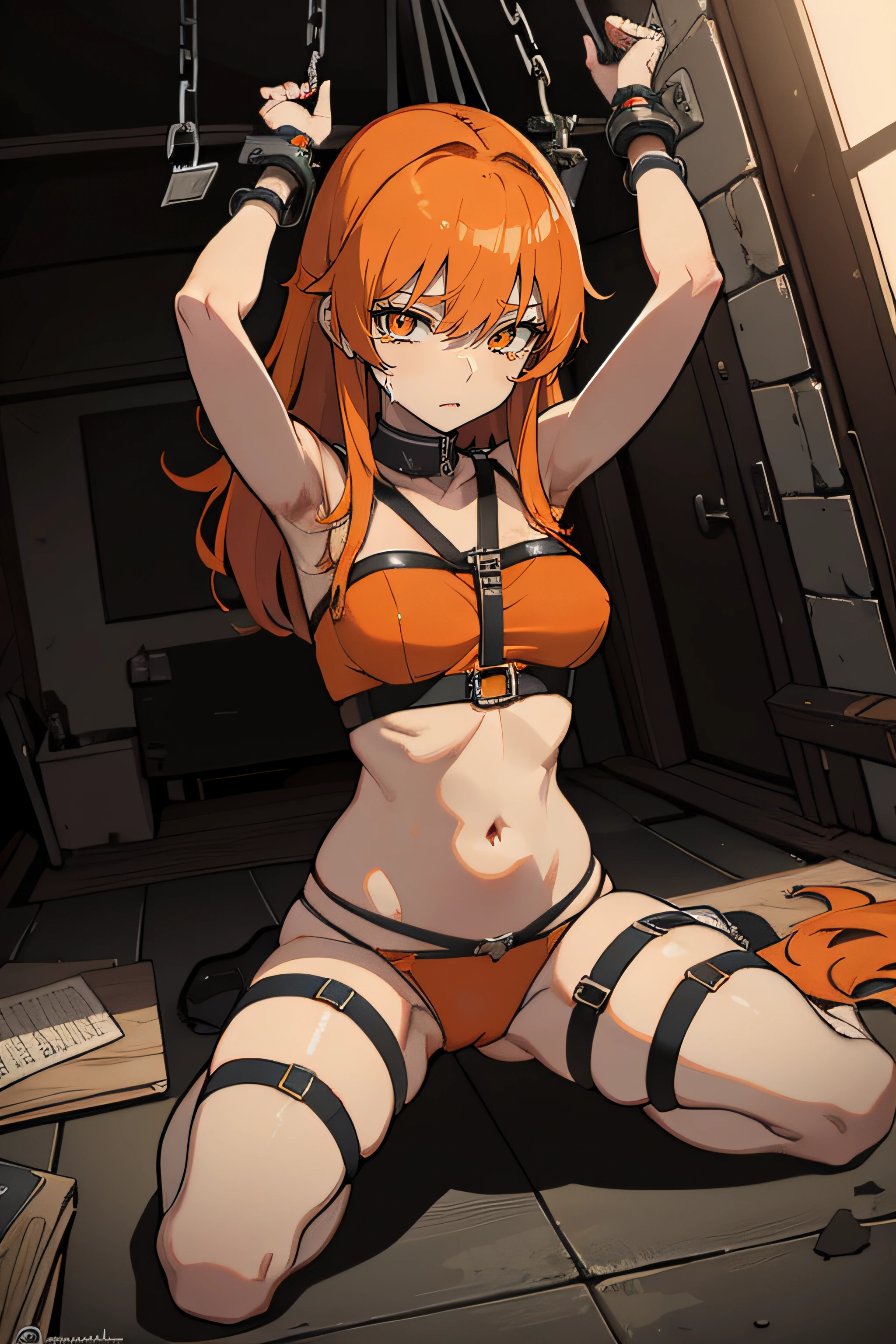 (best quality), good anatomy, orange hair, orange eyes, crying, desperate