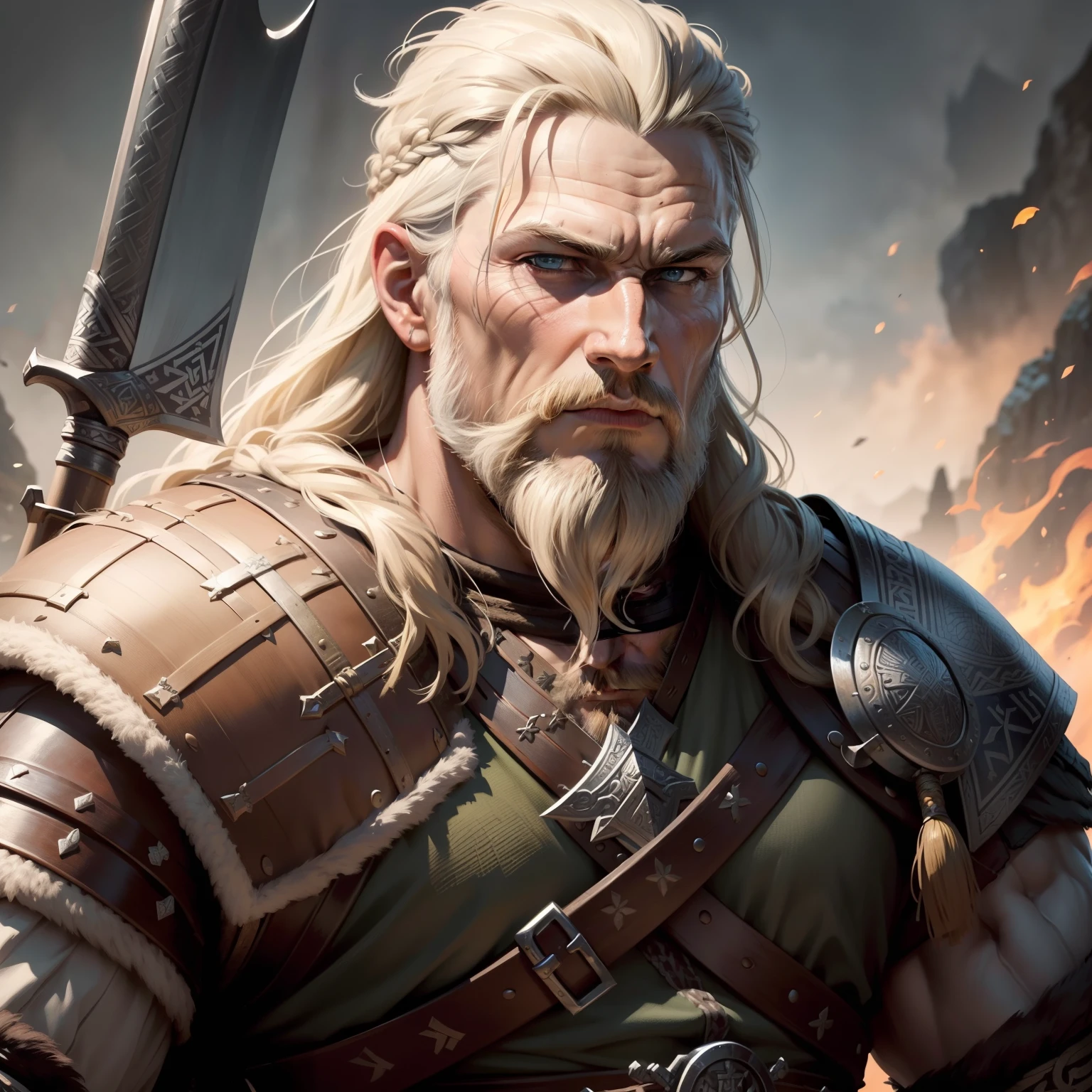 um guerreiro medieval com um grande machado, viking