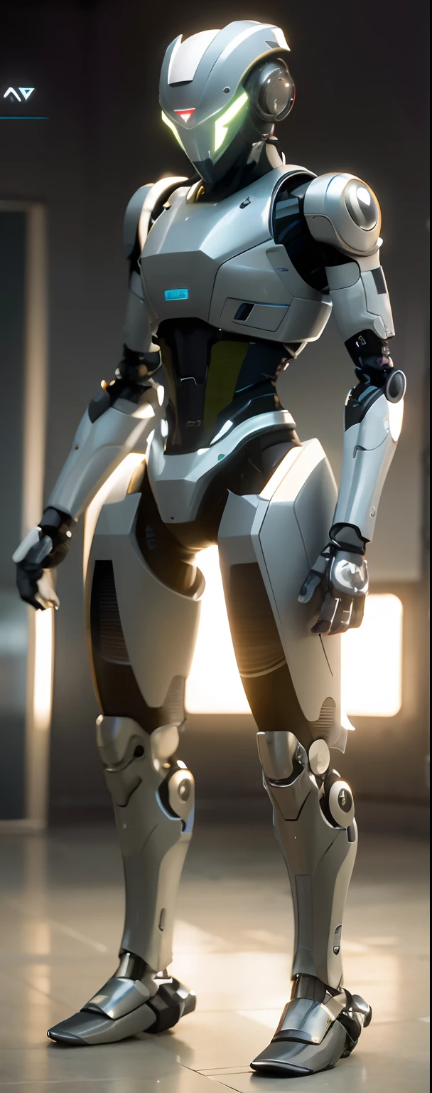 Close-up of robot standing in illuminated room, Futuristic robot body, mech body, symetry! futuristic robotic, Cinematic, Smooth Unreal Engine, unreal engine cinematic smooth, Unreal Engine technology demo, Unreal Engine octane rendering, thick smooth warframe legs, futuristic robotic, amazing octane render, unreal 6 breathtaking detailed, Unreal Engine movies, insanely detailed octane render,clear,Symmetrical,perfect pubic