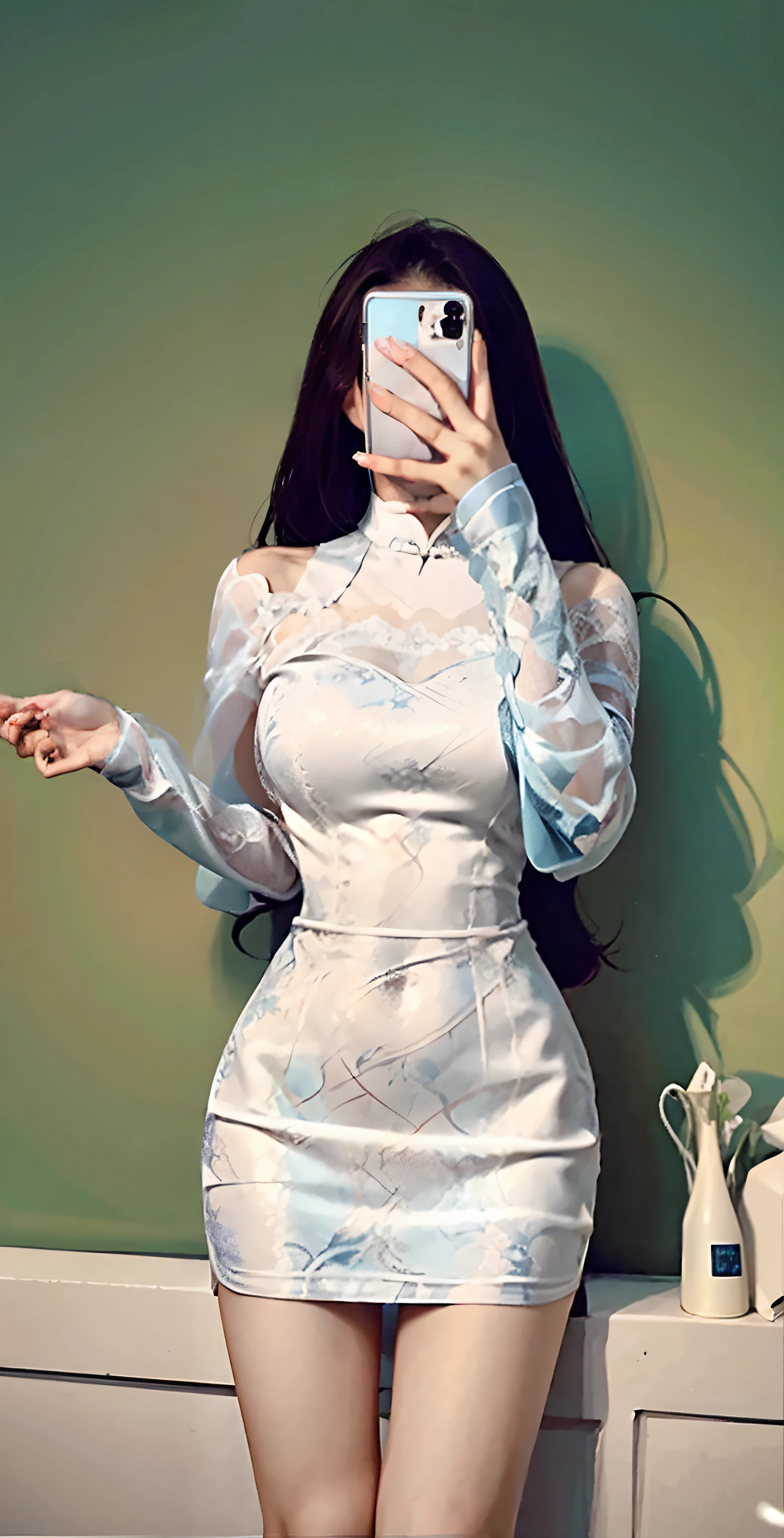 Araki woman taking a selfie in a white dress, Sexy dress, laced dress, Lace dress, Tight dress, White lace, lacey, Lace, opened dress, Woman in dress, wearing dresses, simple dress, is wearing  dress, see through dresses, full covered dress, bone dress, White dress, wearing tight simple clothes, Korean girl, wears a white dress