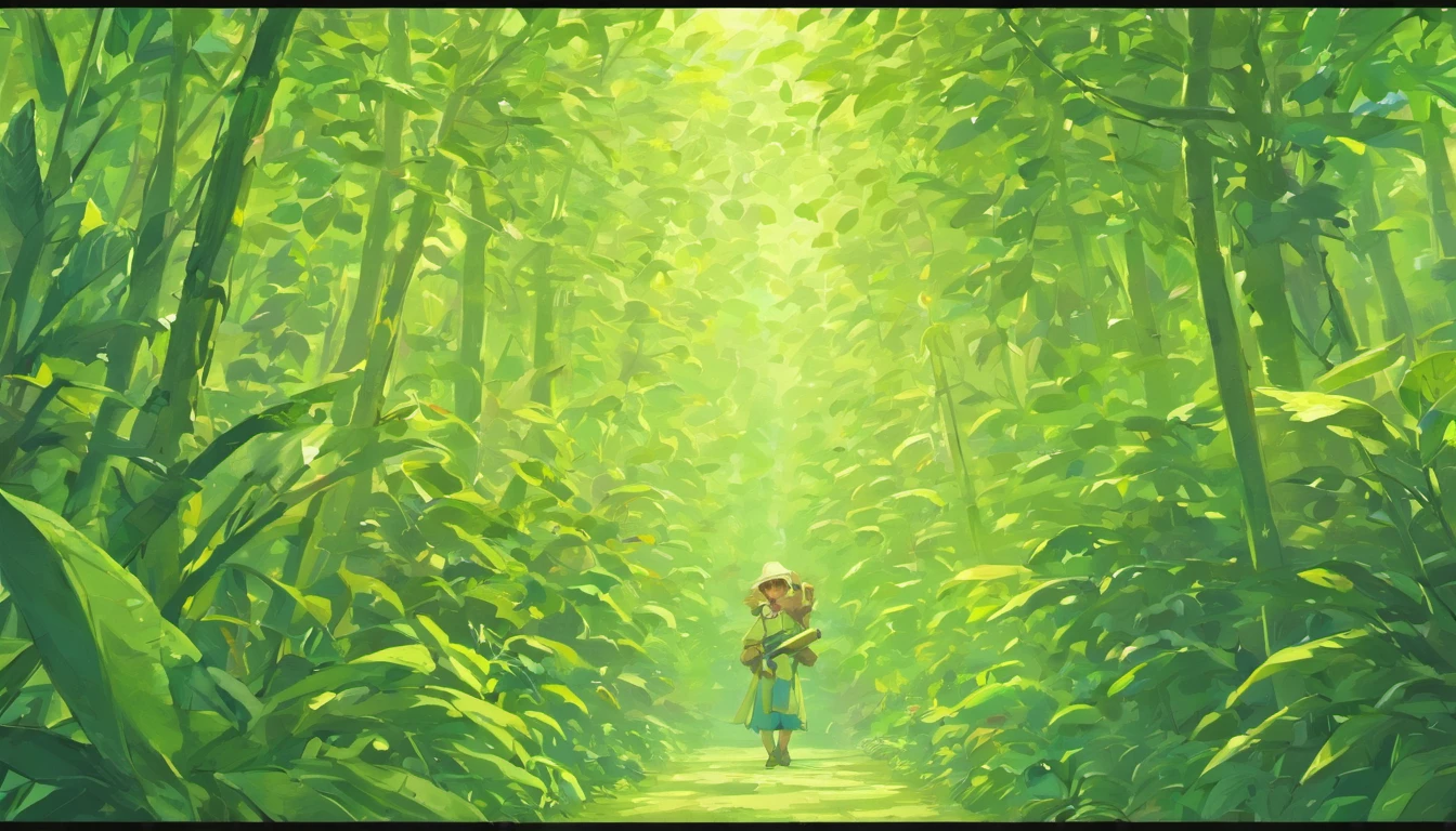 (Turn into a monkey),(Fly into a primeval forest),(Swinging vines),(Chuangfei passes by a monkey eating bananas),(Turn into a monkey),(Fly into a primeval forest),(Swinging vines),(Chuangfei passes by a monkey eating bananas),(Turn into a monkey),(Fly into a primeval forest),(Swinging vines)