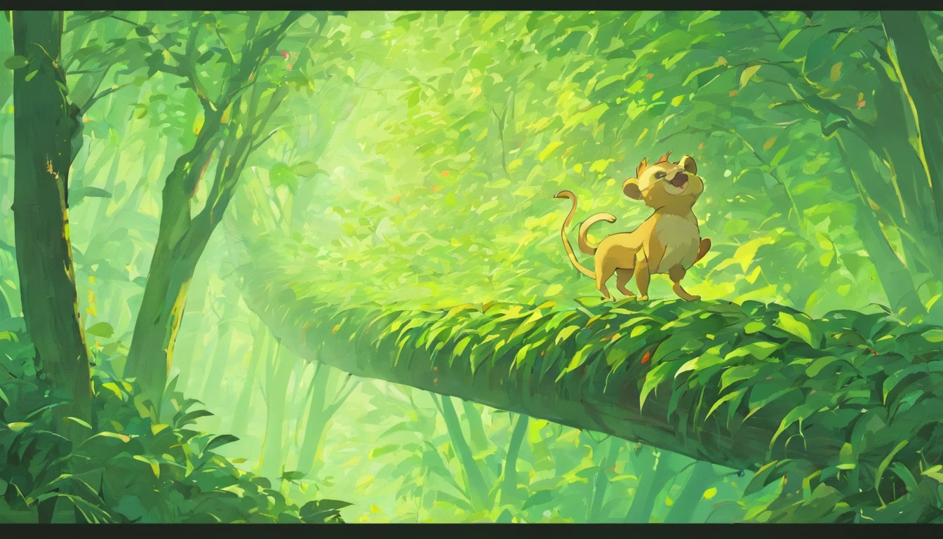 (Turn into a monkey),(Fly into a primeval forest),(Swinging vines),(Chuangfei passes by a monkey eating bananas),(Turn into a monkey),(Fly into a primeval forest),(Swinging vines),(Chuangfei passes by a monkey eating bananas),(Turn into a monkey),(Fly into a primeval forest),(Swinging vines)