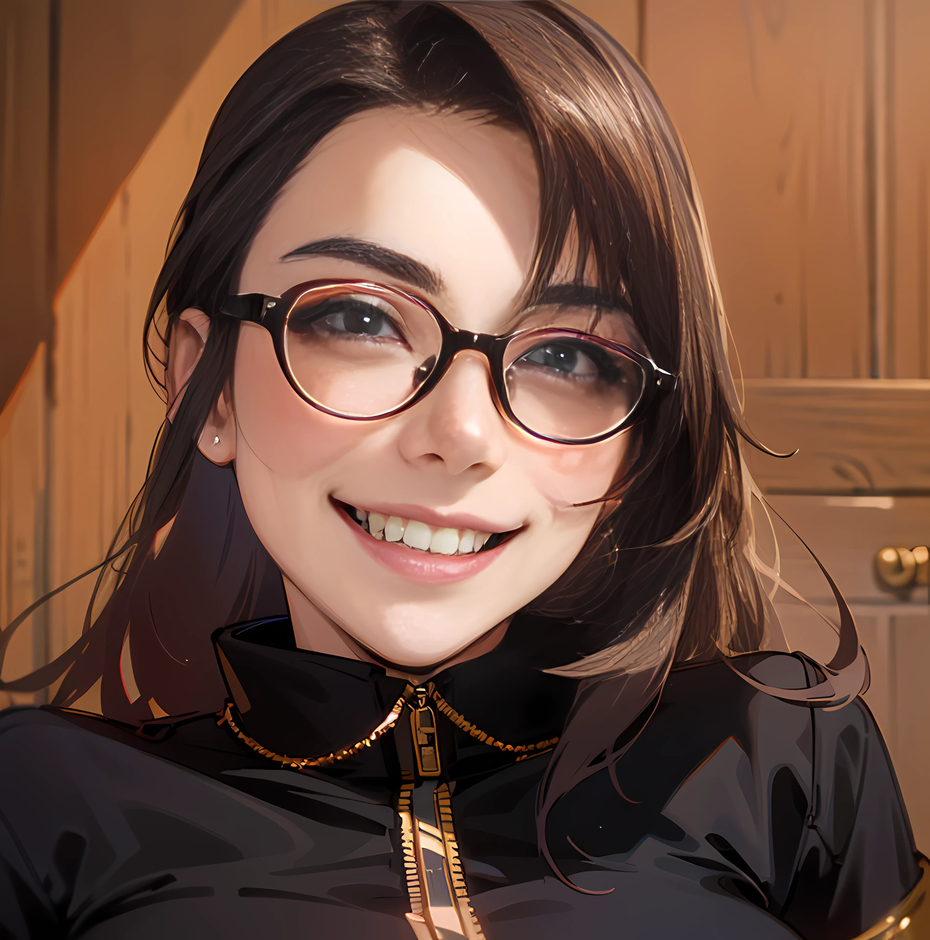smiling woman , glasses, ((sexy)), young woman, 25 years old, pretty