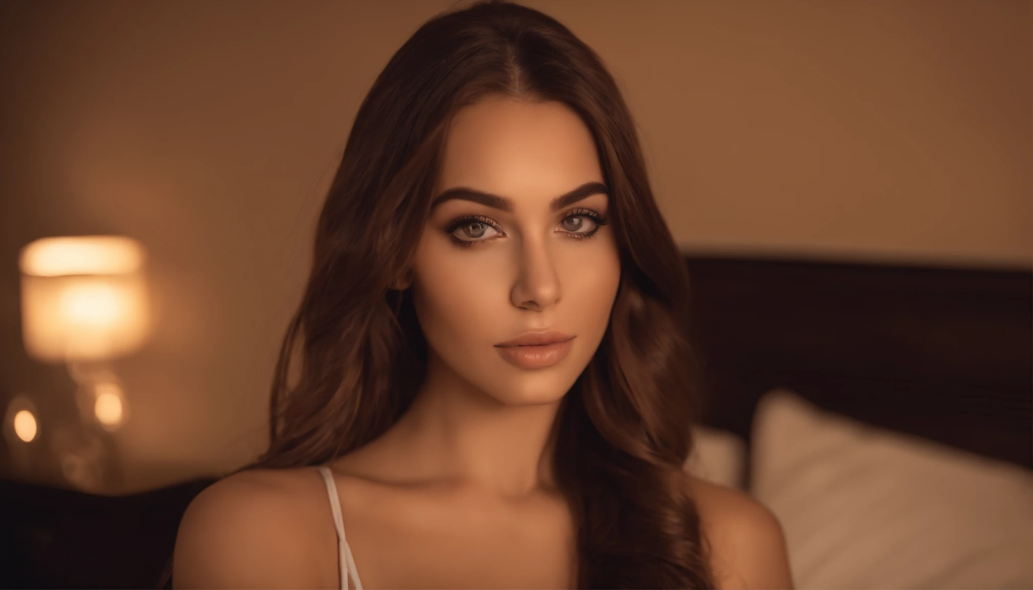 arafed woman with matching tank top and panties, sexy girl with brown eyes, portrait sophie mudd, brown hair and large eyes, selfie of a young woman, bedroom eyes, violet myers, without makeup, natural makeup, looking directly at the camera, face with artgram, subtle makeup, stunning full body shot, in club, cleavage