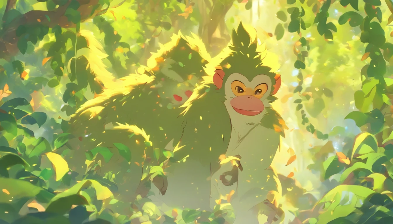 (Turn into a monkey),(Fly into a primeval forest),(Swinging vines),(Chuangfei passes by a monkey eating bananas),(Turn into a monkey),(Fly into a primeval forest),(Swinging vines),(Chuangfei passes by a monkey eating bananas),(Turn into a monkey),(Fly into a primeval forest),(Swinging vines)