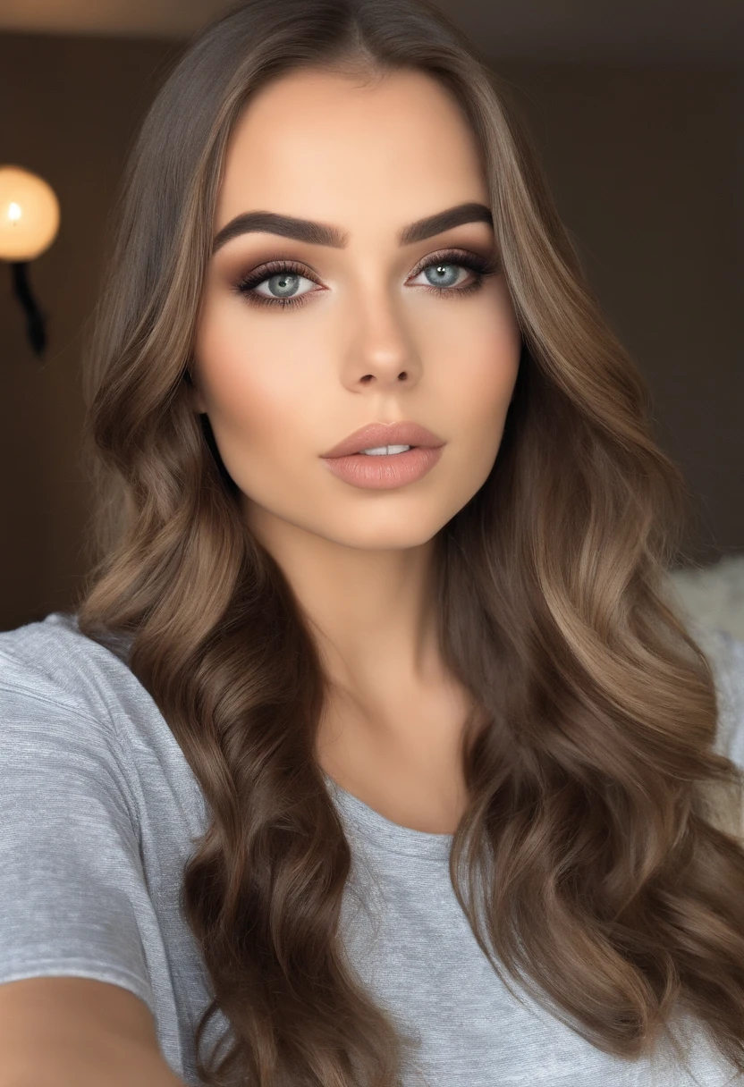Arafed Mujer con camiseta sin mangas y bragas a juego, Chica sexy con ojos marrones, Retrato Sophie Mudd, brown hair and large eyes, selfie de una mujer joven, Ojos del dormitorio, Violeta Myers, sin maquillaje, Maquillaje natural, staring directly into camera, cara con artgram, maquillaje sutil, Impresionante foto de cuerpo completo, en el club, escote