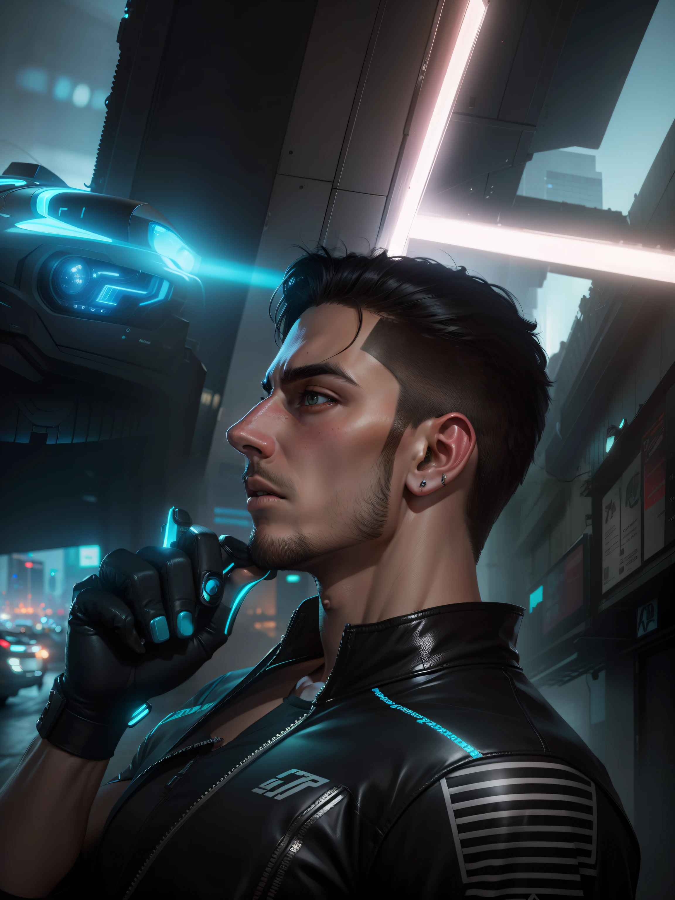 Change background cyberpunk handsome boy realistic face ultra hd sports bike realistic