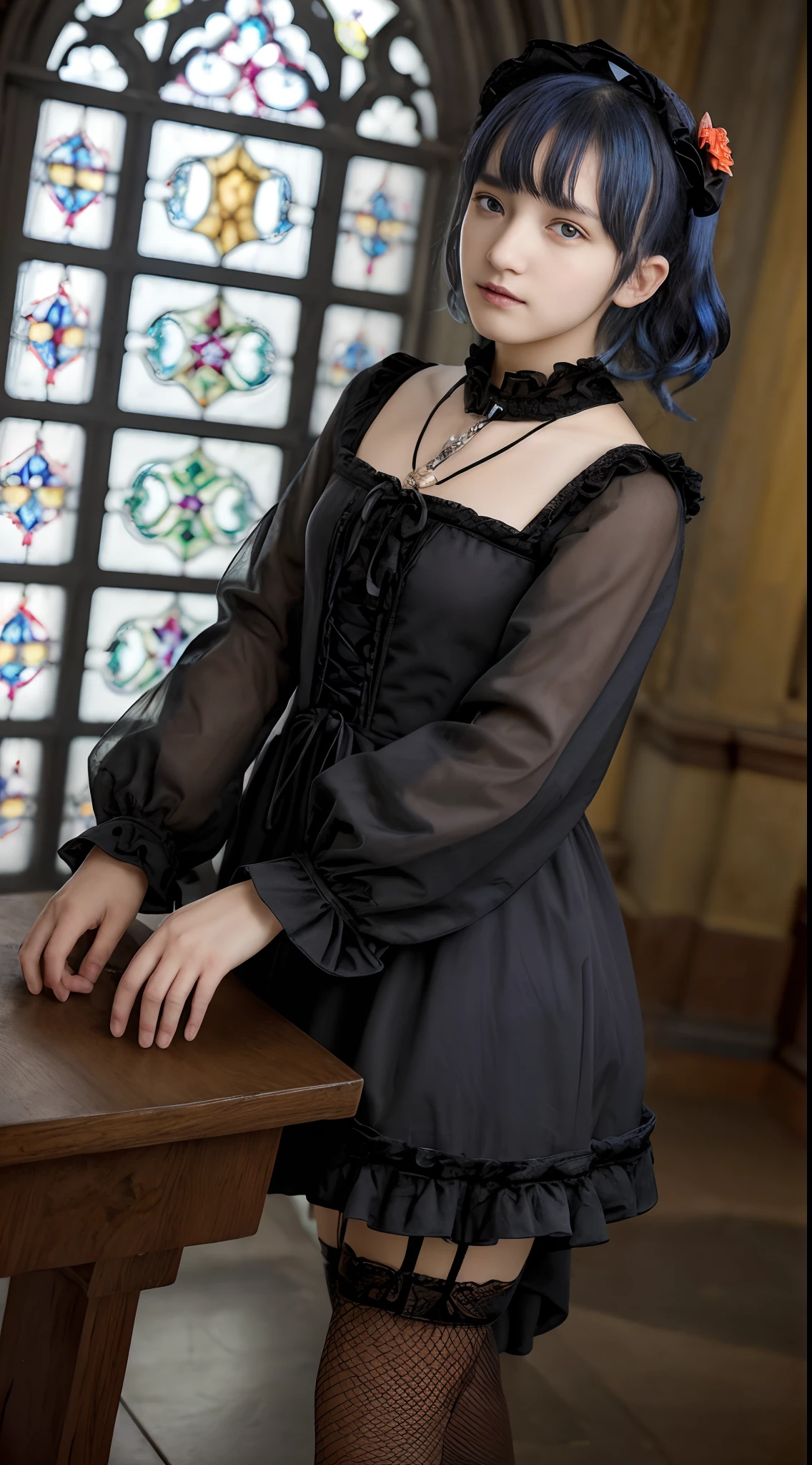 Cowboy Shot、(Updo with bangs)、straggling hair、Black Hair、(Hanging Hair)、((widow))、((mourning dress))、((((Black long sleeve mourning clothes))))、(((Funeral場)))、((((Funeral))))、Black formal wear、Highest quality,(RAW Photos:1.2)、(Realistic:1.4),(High resolution:1.4), 1 Girl, Written boundary depth,, Exquisitely crafted,8K, Very detailed, Perfect lighting, Spectacular Background、((Delicate painting))，(女の子の詳細なRAW Photos),(Highest quality:1.6), (超High resolution:1.5), (Realistic:1.75), 8K resolution, Canon EOS R5, 50mm,  Very detailedな,Cinema Lighting,Correct finger、sit、((Spread your legs))、((((Skirt flip))))、Ultra Sexy Panties、Pearl Necklace、Pearl Earrings、(Clothing that covers the chest)、((There is a coffin))、((Minimally revealing clothing))、(The altar is decorated with a bouquet of chrysanthemums..)、candlestick、