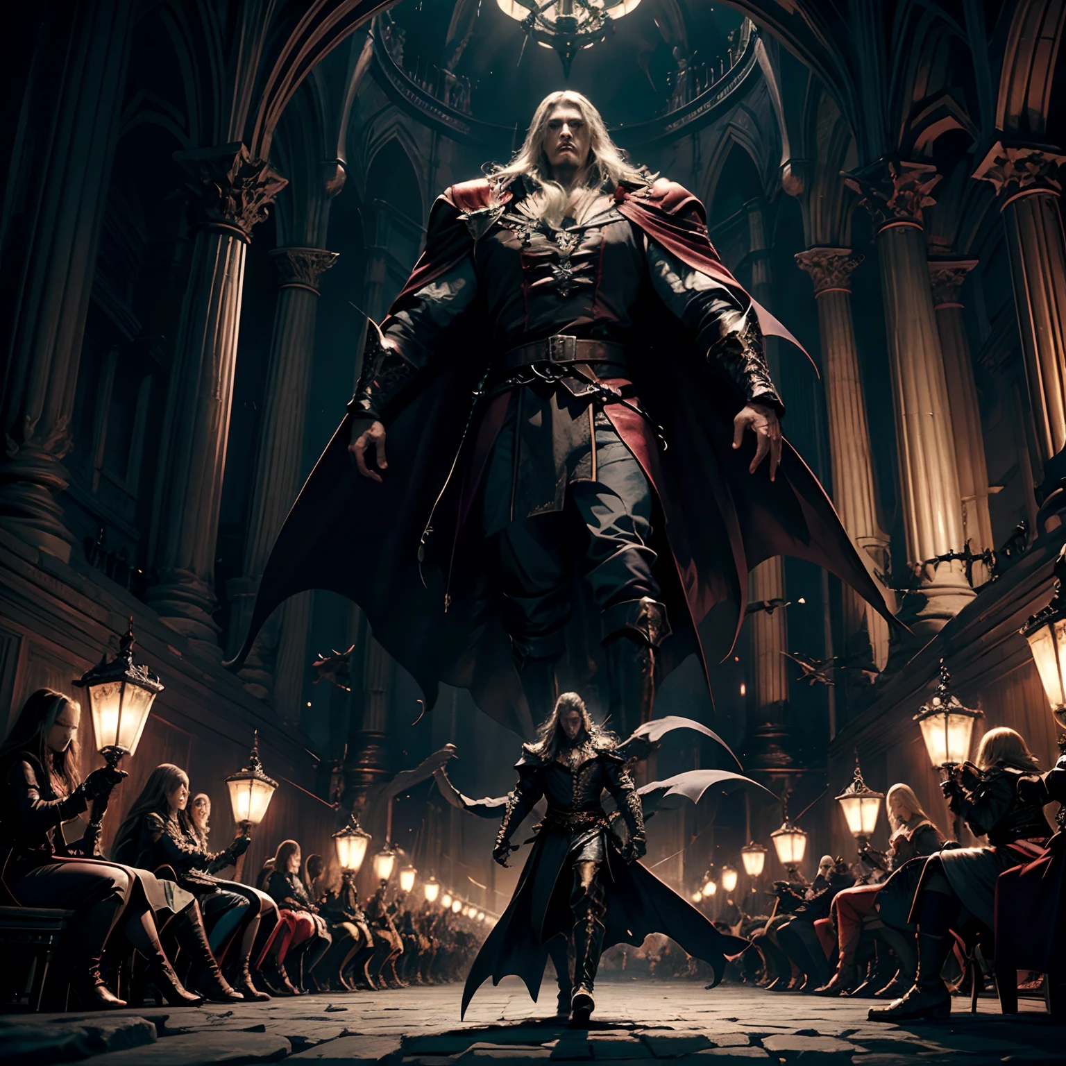 Castlevania Lord of the shadows hyper realistic super detailed Dynamic shot master piece scene cinématique scènes movie Epic Legendary perspective environnement of Lord Dracula leading troops army of demons to battle War hyper realistic super detailed