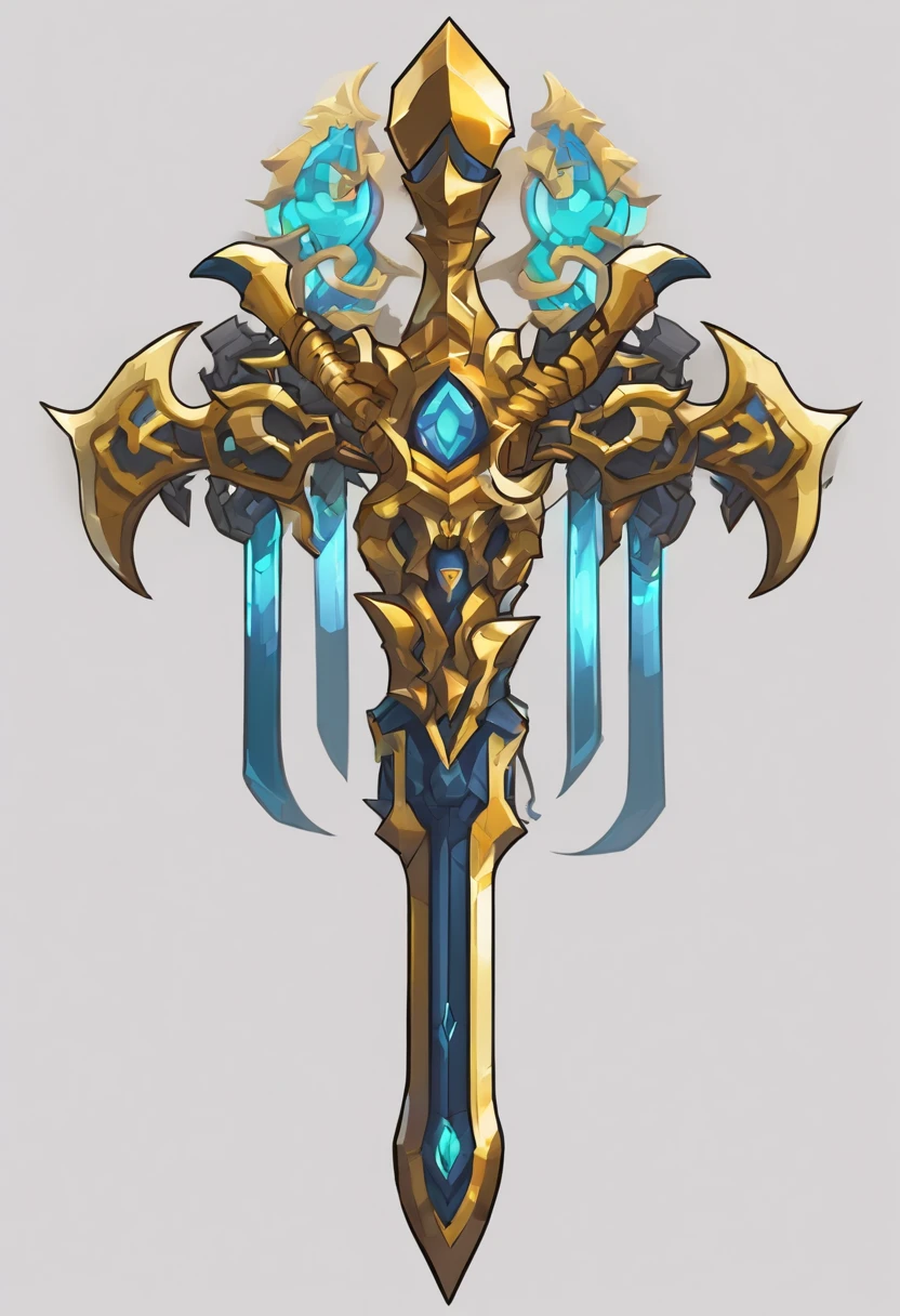 um close up de uma espada com um design dourado e roxo, design de espada, espada de fantasia, espada enorme, arte da arma do RPG de fantasia, espada bonita, espada grande, Espada de fantasia de guerreiro, espada grande, Espada de Ouro, epic fantasy weapon art, war blade weapon, arte de armas de warcraft blizzard, arte conceitual de arma, intricate fantasy spear, Espada de corrente no outro, Item de jogo de RPG, espada dentro do escudo, estilo terceira classe Ronan do jogo Grand Chase, preto com detalhes dourados