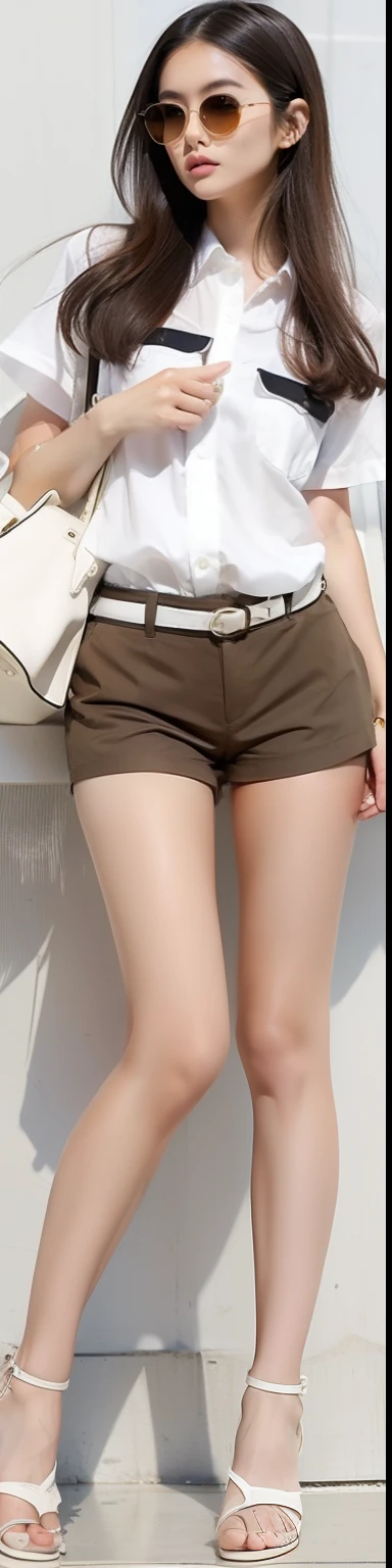 Black shorts、There is white trim at the hem、There is a small slit at the hem、Very short pants、Small Ass、Beautiful Skin、Beautiful thighs、stylish、Long legs、Sporty design