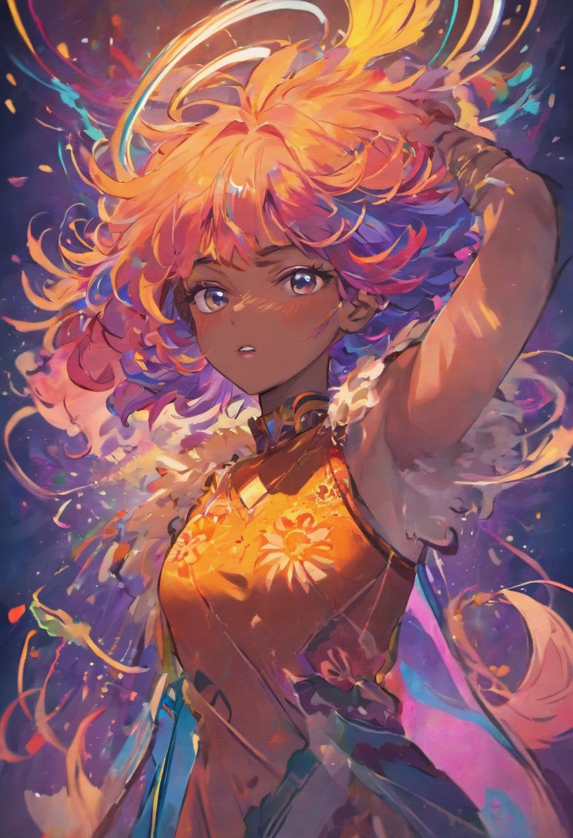 Mulher afro com tumbantes coloridos ,  em oleo sobre tela com cores variadas, arte pop.