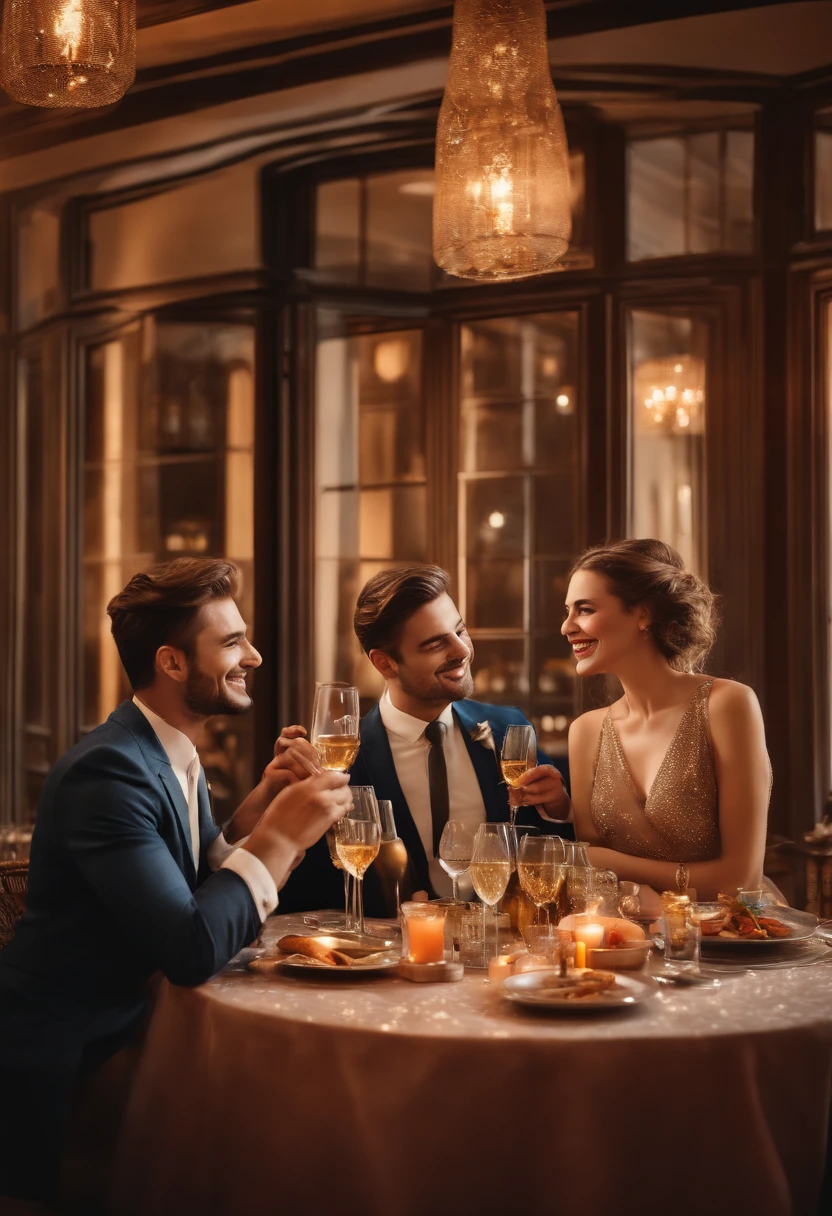 best quality,ultra-detailed,realistic:1.37,portrait,colors,vibrant lighting,friends drinking alcohol,beautifully depicted women,perfectly captured expressions,stylish outfits,soothing atmosphere,laughter and conversation,inviting table decor,reflections of glasses and bottles,bokeh effect,joyful ambiance,lively atmosphere,happy moments,fine brush strokes,dynamic composition,friends toast with glasses raised,crystal-clear details,detailed clothing textures,elegant jewelry,nighttime setting,twinkling lights,cosy environment,warm color palette,delicate makeup and hairstyle,bright smiles,joyful conversations,cheers and clinking of glasses,best friends enjoying each other's company,memorable night with laughter and happiness