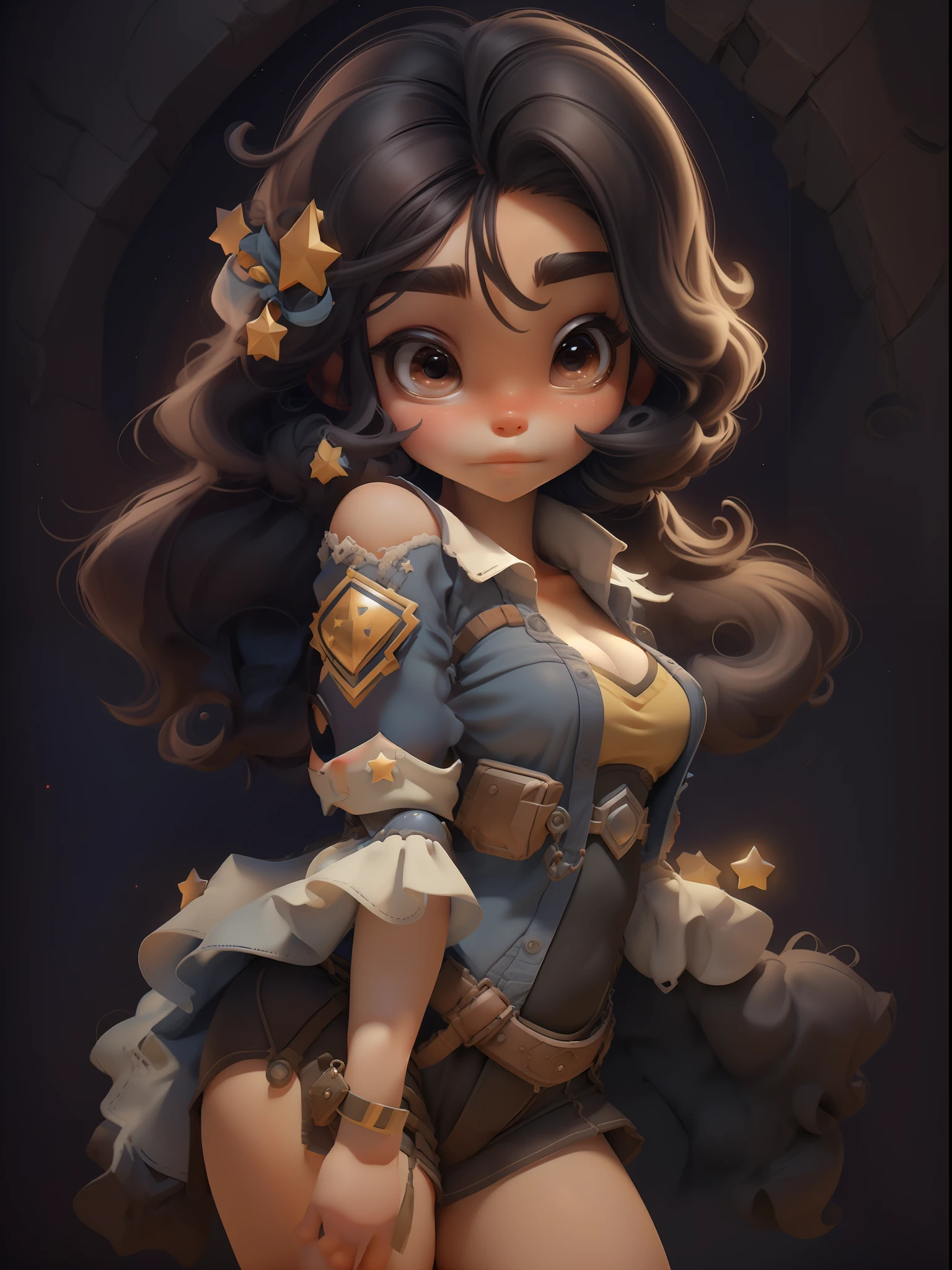 1 girl,Star Warrior,3 d desenho animado,3 d model,(full bodyesbian:1.4),2 head body,Q version,Cute and cute,super-fine,depth of fields,Works of masters,high qulity,A high resolution